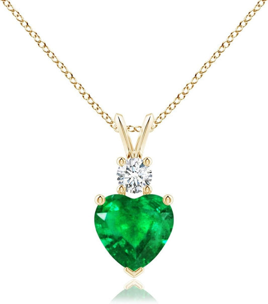Angara Natural Emerald Pendant for Women | Heart Shape Emerald Diamond Heart Pendant Necklace in 14K Solid Gold/Platinum With 18" Chain | May Birthday, Anniversary, Gemstone Jewelry Gift