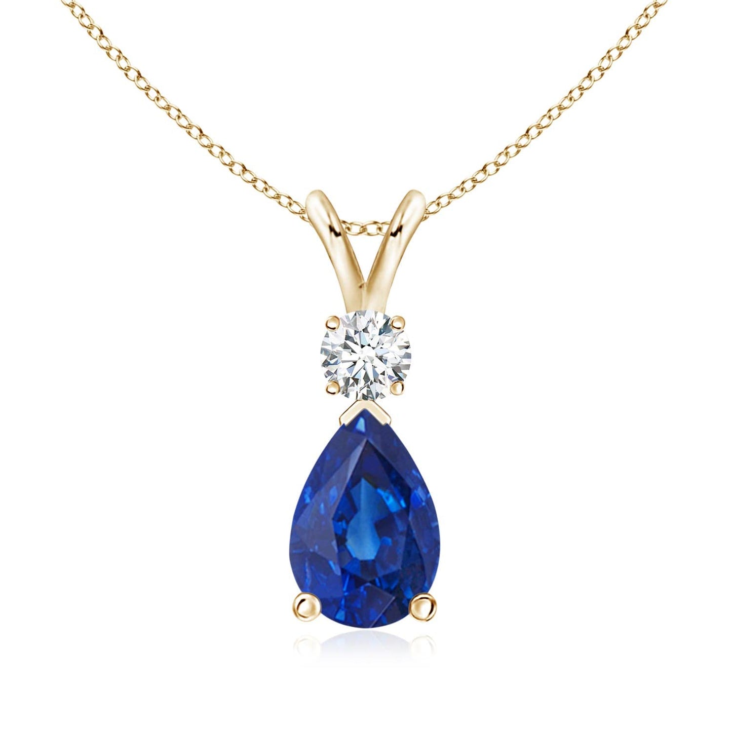 Angara Natural Blue Sapphire Solitaire Pendant for Women | Pear Shape Blue Sapphire Diamond Necklace in 14K Solid Gold/Silver/Platinum With 18" Chain | September Birthday, Gemstone Jewelry Gift