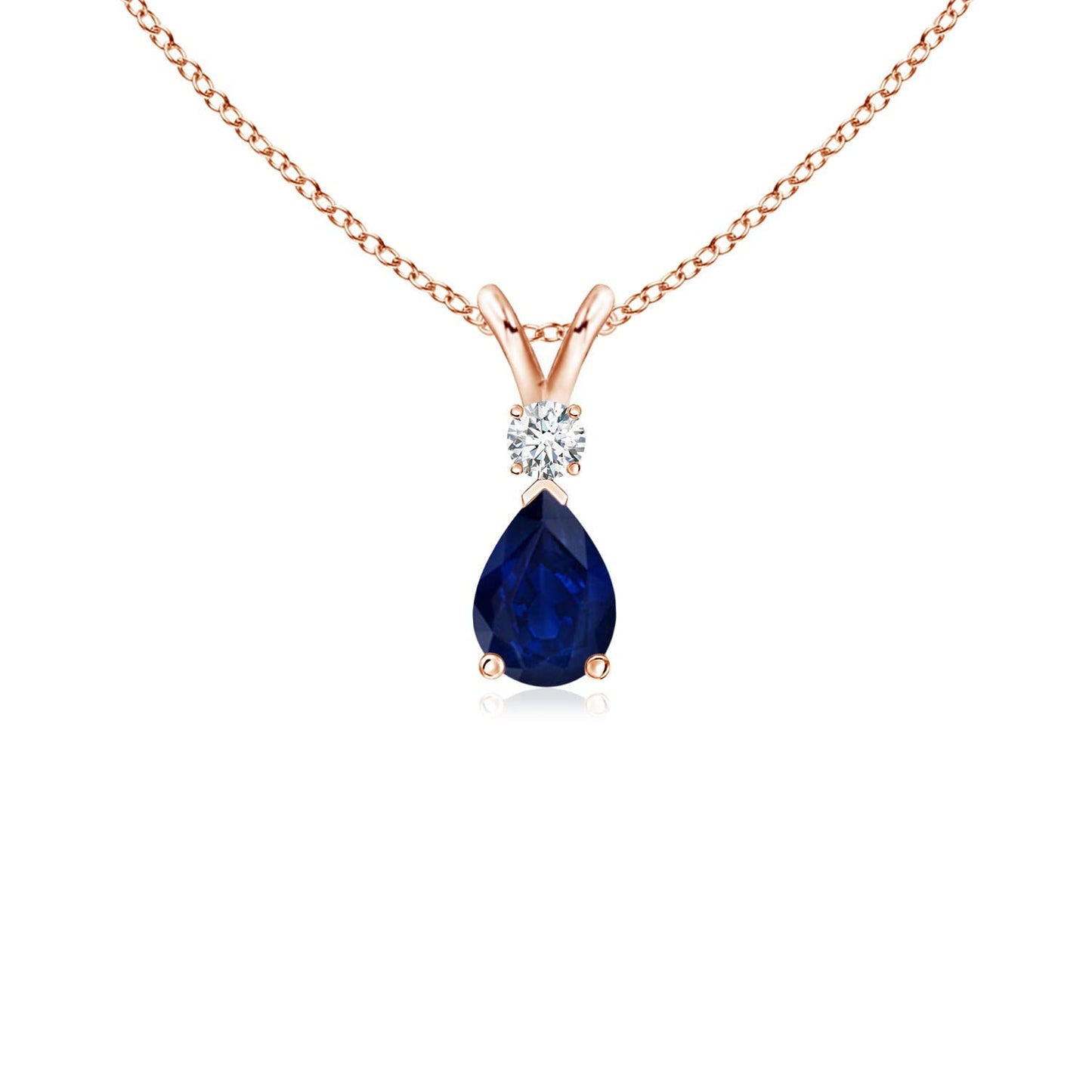 Angara Natural Blue Sapphire Solitaire Pendant for Women | Pear Shape Blue Sapphire Diamond Necklace in 14K Solid Gold/Silver/Platinum With 18" Chain | September Birthday, Gemstone Jewelry Gift