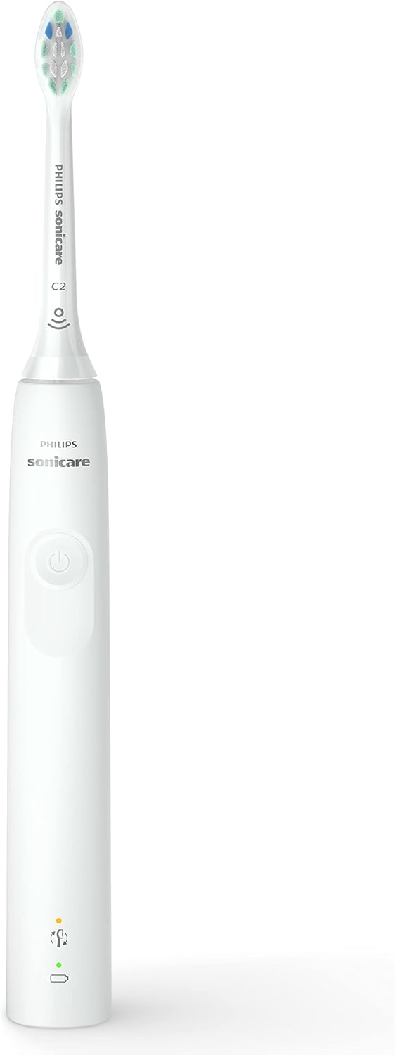 Philips Sonicare 4100 Rechargeable Electric Toothbrush, with Pressure Sensor, 2 Intensity Settings, SmarTimer and QuadPacer, 14-Day Battery Life, White, Model HX3681/23