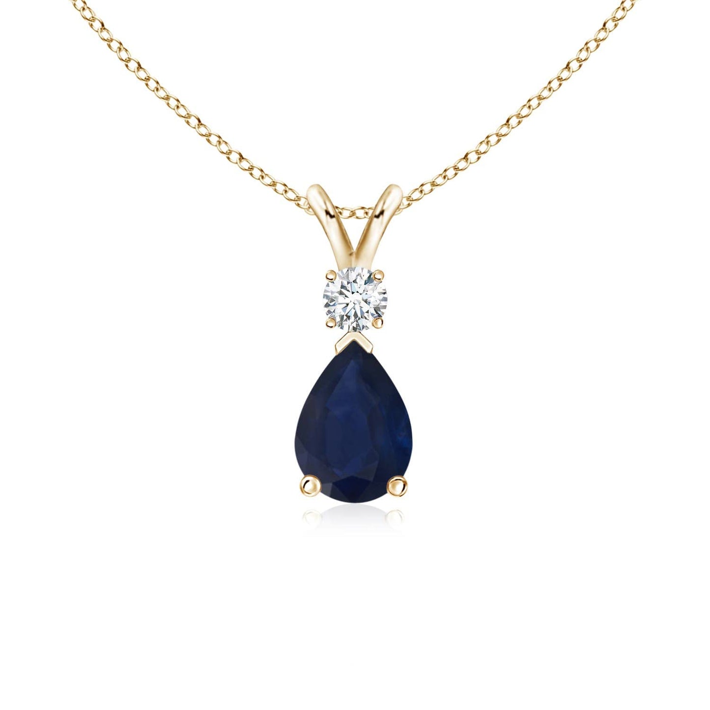 Angara Natural Blue Sapphire Solitaire Pendant for Women | Pear Shape Blue Sapphire Diamond Necklace in 14K Solid Gold/Silver/Platinum With 18" Chain | September Birthday, Gemstone Jewelry Gift