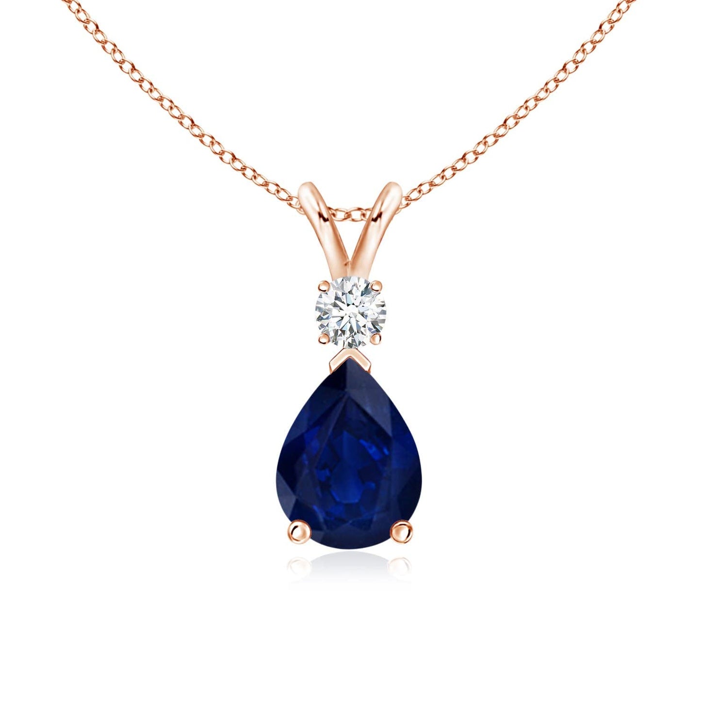 Angara Natural Blue Sapphire Solitaire Pendant for Women | Pear Shape Blue Sapphire Diamond Necklace in 14K Solid Gold/Silver/Platinum With 18" Chain | September Birthday, Gemstone Jewelry Gift