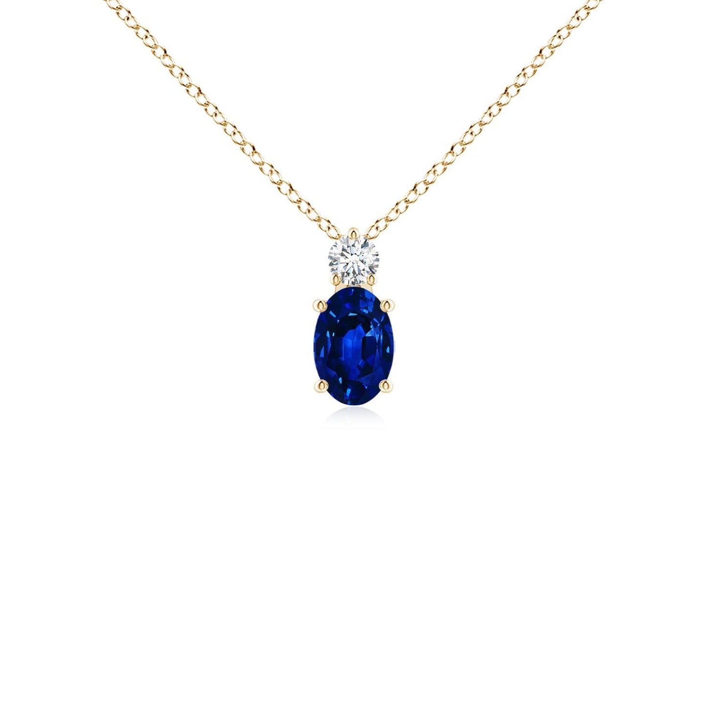 Angara Lab Grown Blue Sapphire Pendant for Women | Lab Oval Sapphire Solitaire Pendant with Lab Diamond in 14K Solid Gold/Silver/Platinum With 18" Chain | September Birthday, Gemstone Jewelry Gift