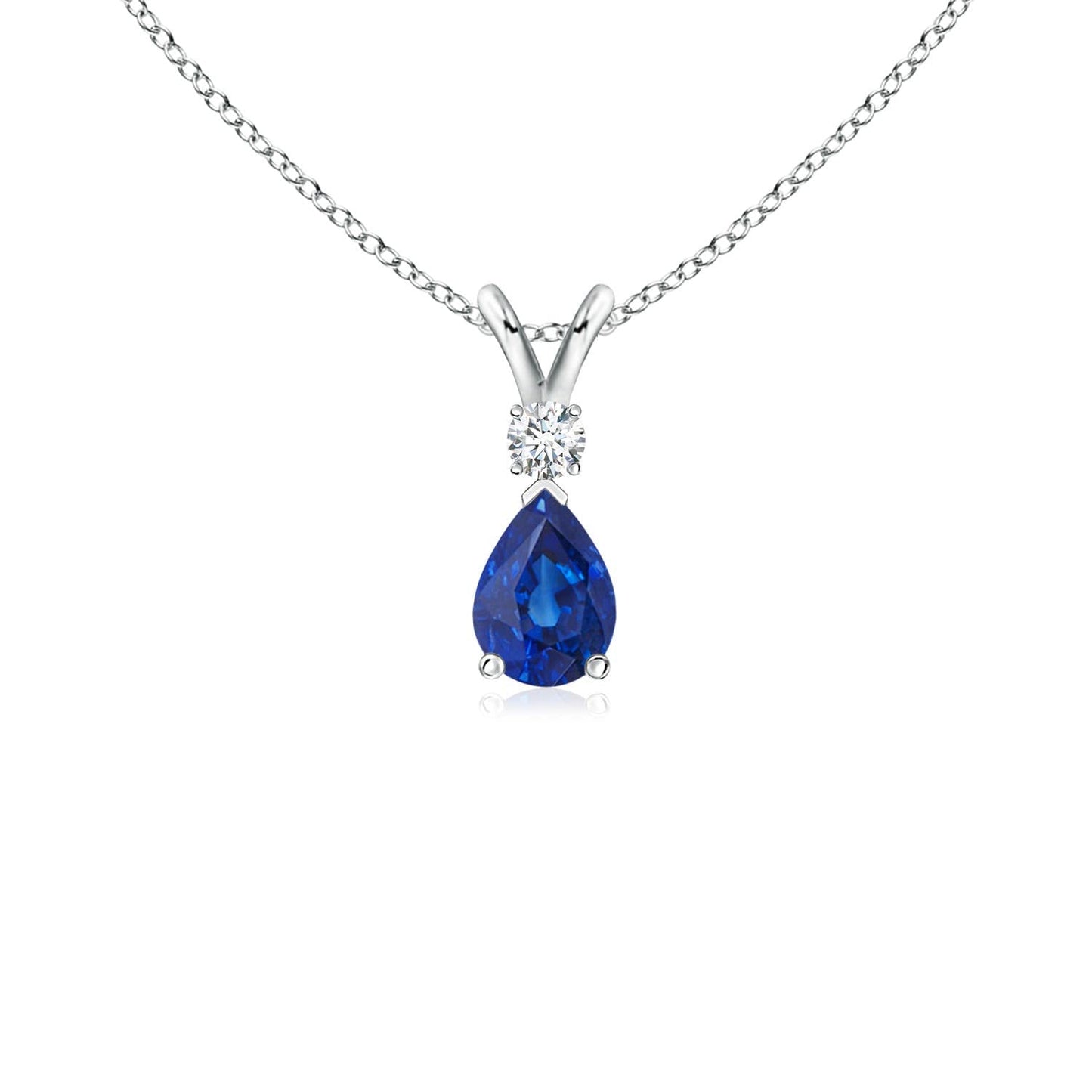 Angara Natural Blue Sapphire Solitaire Pendant for Women | Pear Shape Blue Sapphire Diamond Necklace in 14K Solid Gold/Silver/Platinum With 18" Chain | September Birthday, Gemstone Jewelry Gift