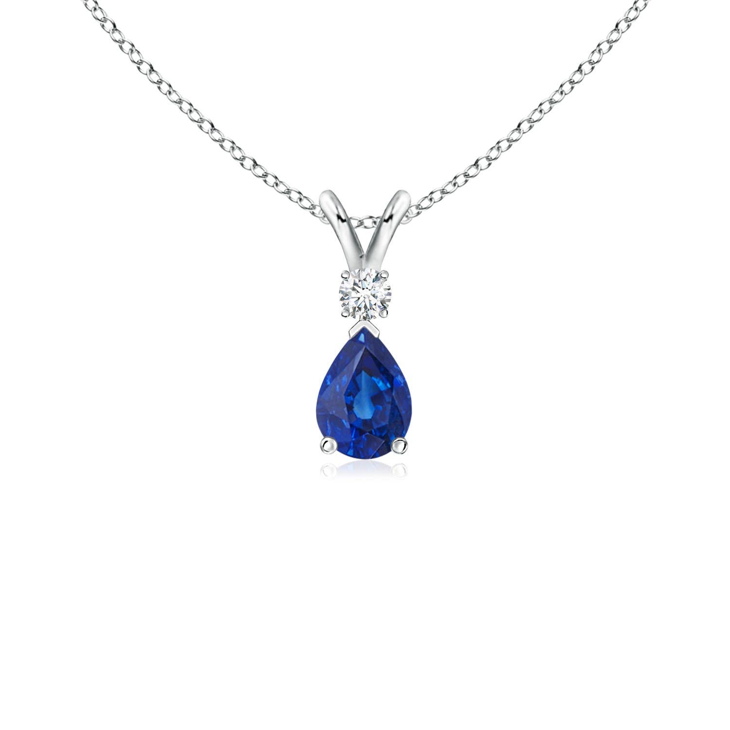 Angara Natural Blue Sapphire Solitaire Pendant for Women | Pear Shape Blue Sapphire Diamond Necklace in 14K Solid Gold/Silver/Platinum With 18" Chain | September Birthday, Gemstone Jewelry Gift