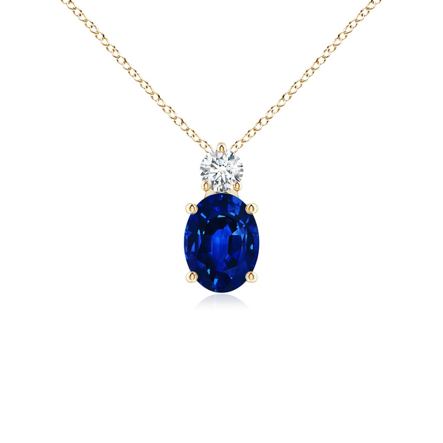 Angara Lab Grown Blue Sapphire Pendant for Women | Lab Oval Sapphire Solitaire Pendant with Lab Diamond in 14K Solid Gold/Silver/Platinum With 18" Chain | September Birthday, Gemstone Jewelry Gift