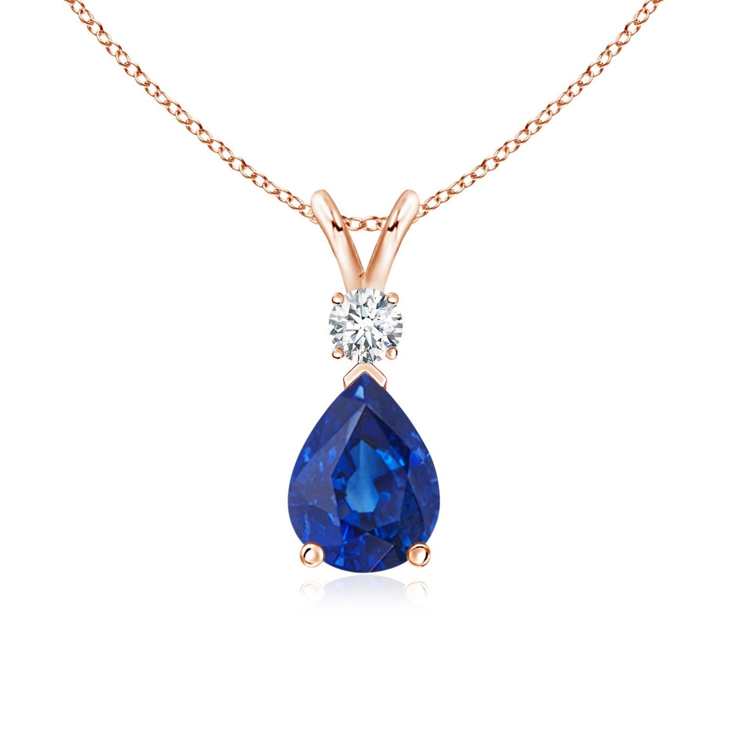 Angara Natural Blue Sapphire Solitaire Pendant for Women | Pear Shape Blue Sapphire Diamond Necklace in 14K Solid Gold/Silver/Platinum With 18" Chain | September Birthday, Gemstone Jewelry Gift