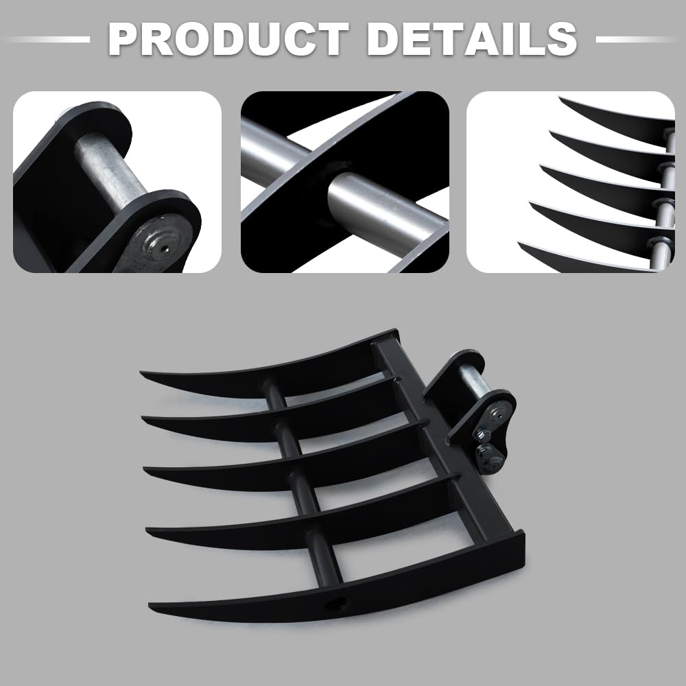 Mini Excavator Rake for 1-1.8 Ton Machines - Heavy-Duty Attachment with Pins for Soil Cultivation & Landscaping