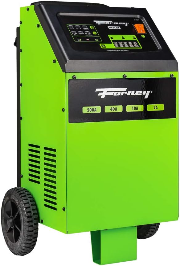 Forney 52755 Battery Charger, 6V 2A/10A, 12V 2A/10A/40A/200A Engine Starter, 13 x 13.75 x 21.75 inches