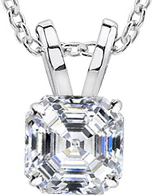 8 Carat 10K White Gold IGI Certified LAB-GROWN Asscher Cut 4 Prong Diamond Pendant Necklace + 16" 14K Gold Chain Value Collection [E-F Color, VS1-VS2 Clarity]