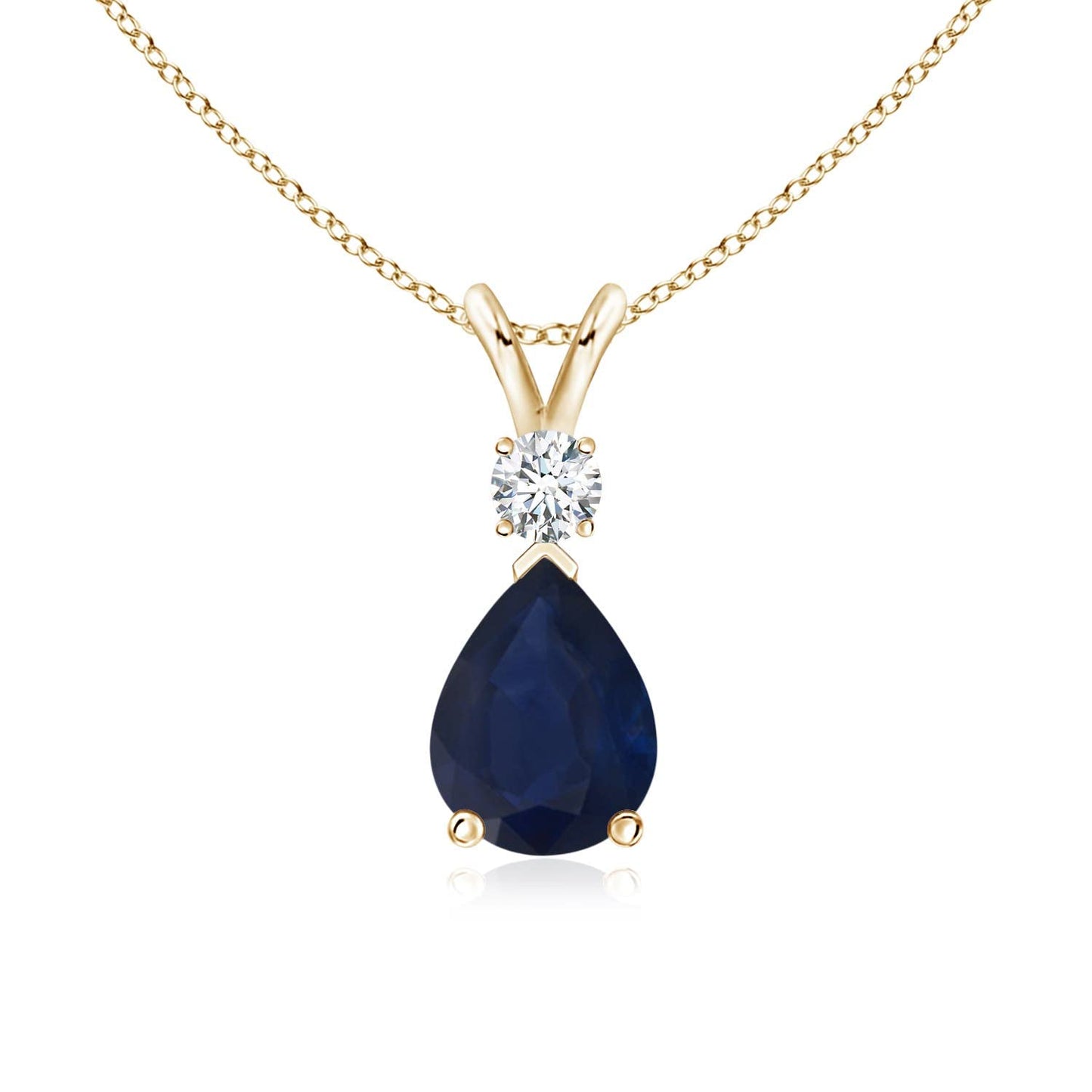 Angara Natural Blue Sapphire Solitaire Pendant for Women | Pear Shape Blue Sapphire Diamond Necklace in 14K Solid Gold/Silver/Platinum With 18" Chain | September Birthday, Gemstone Jewelry Gift