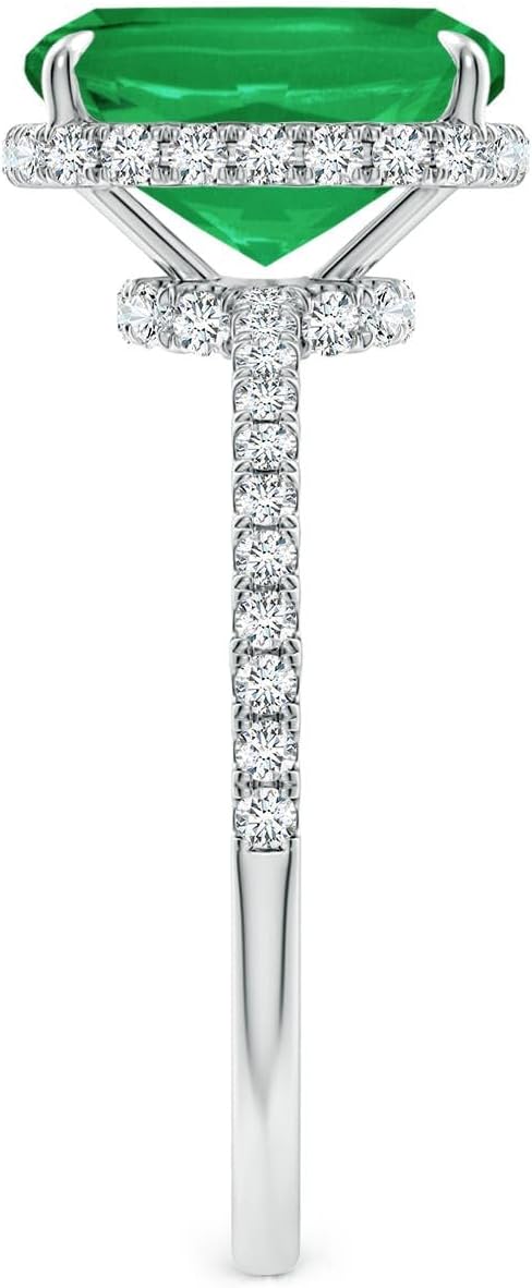 Angara Natural Emerald Ring for Women | Thin Shank Cushion Emerald Ring with Diamond Accents in 14K Solid Gold | May Birthday, Anniversary, Gemstone Jewellery Gift