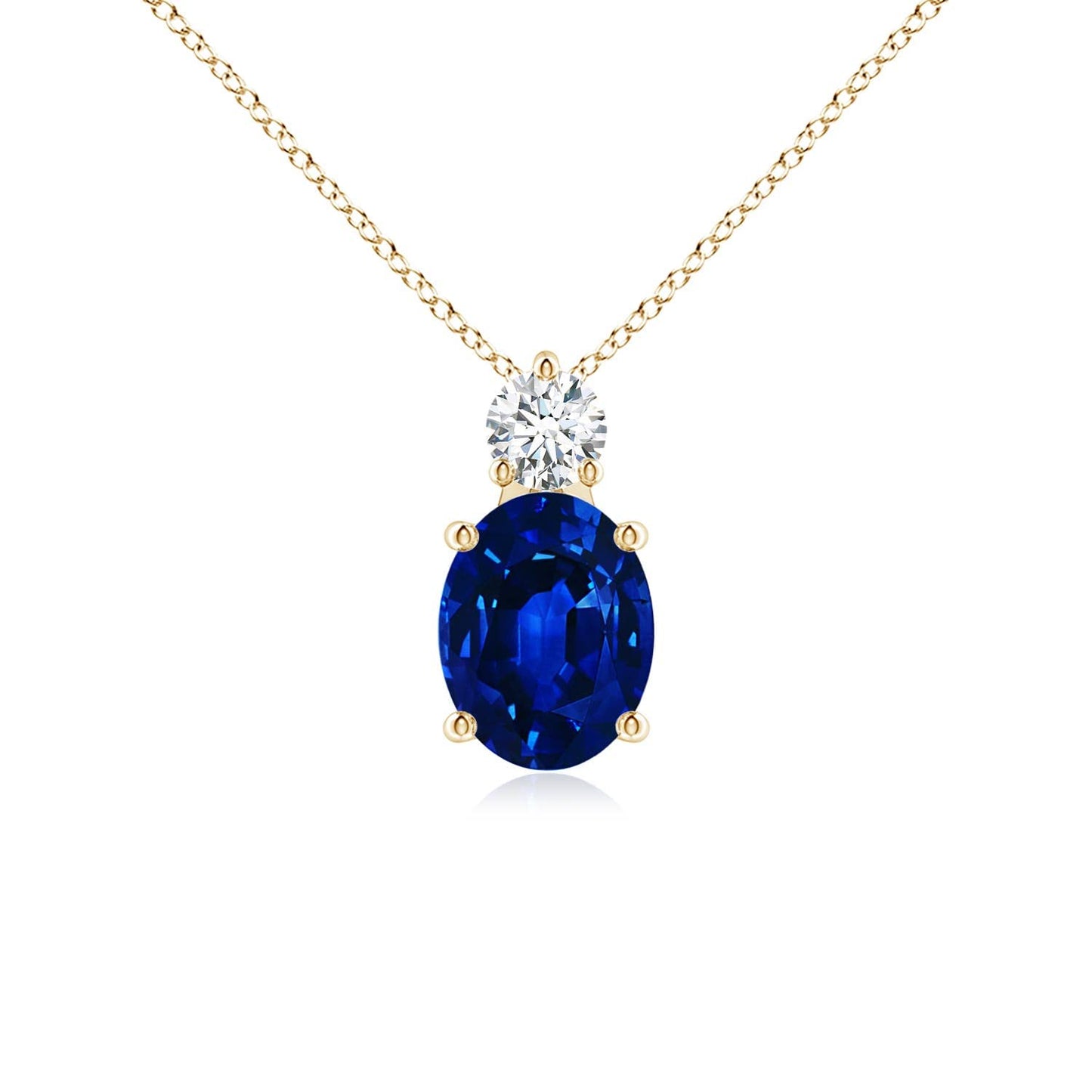Angara Lab Grown Blue Sapphire Pendant for Women | Lab Oval Sapphire Solitaire Pendant with Lab Diamond in 14K Solid Gold/Silver/Platinum With 18" Chain | September Birthday, Gemstone Jewelry Gift