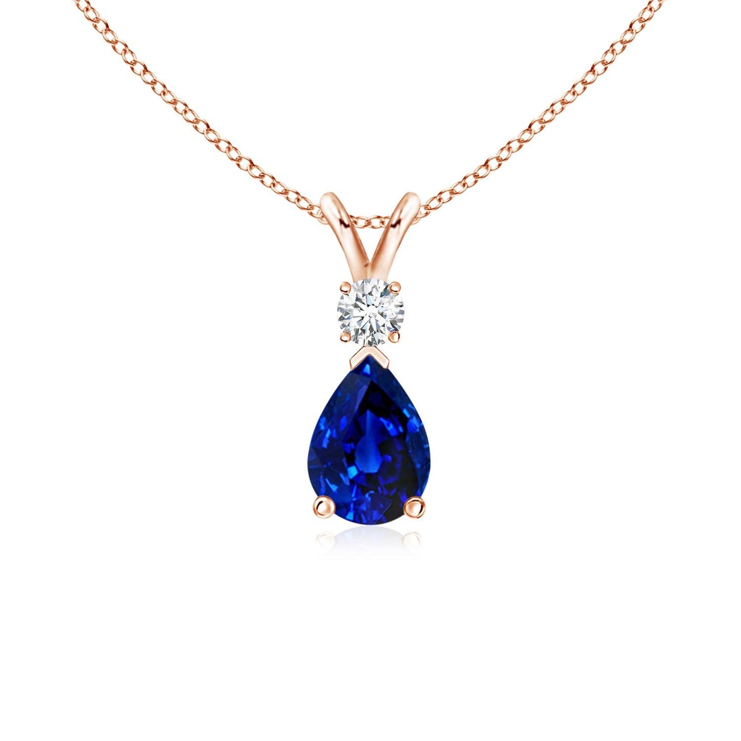 Angara Natural Blue Sapphire Solitaire Pendant for Women | Pear Shape Blue Sapphire Diamond Necklace in 14K Solid Gold/Silver/Platinum With 18" Chain | September Birthday, Gemstone Jewelry Gift