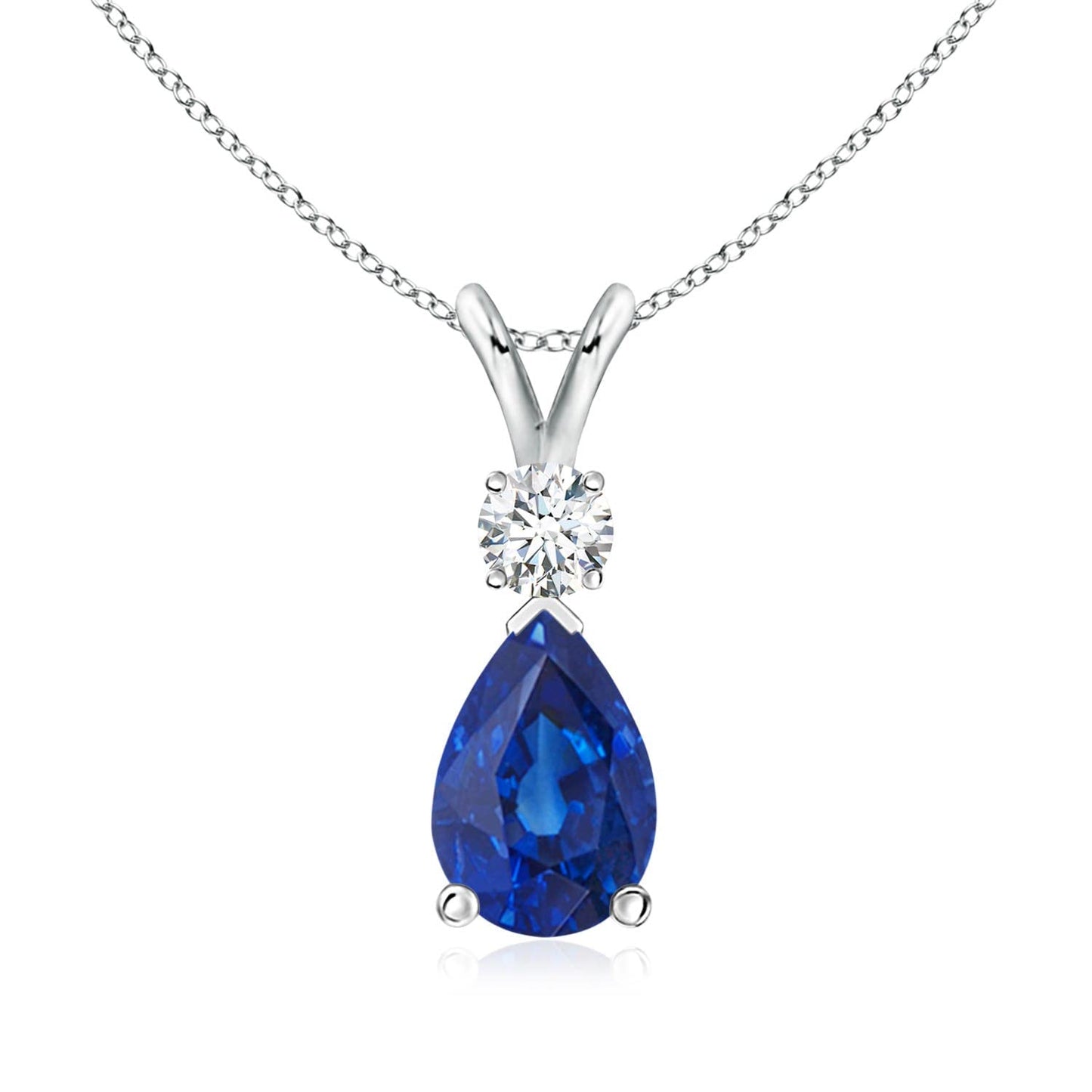 Angara Natural Blue Sapphire Solitaire Pendant for Women | Pear Shape Blue Sapphire Diamond Necklace in 14K Solid Gold/Silver/Platinum With 18" Chain | September Birthday, Gemstone Jewelry Gift