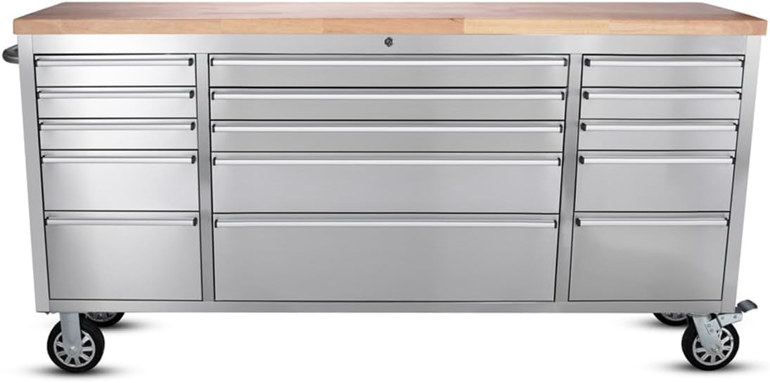 72 inch Tool Chest with 15 Drawers for Garage, Workbench and Repair Store, Tool Cabinet in Stainless Steel (72 inch - Stainless Steel)