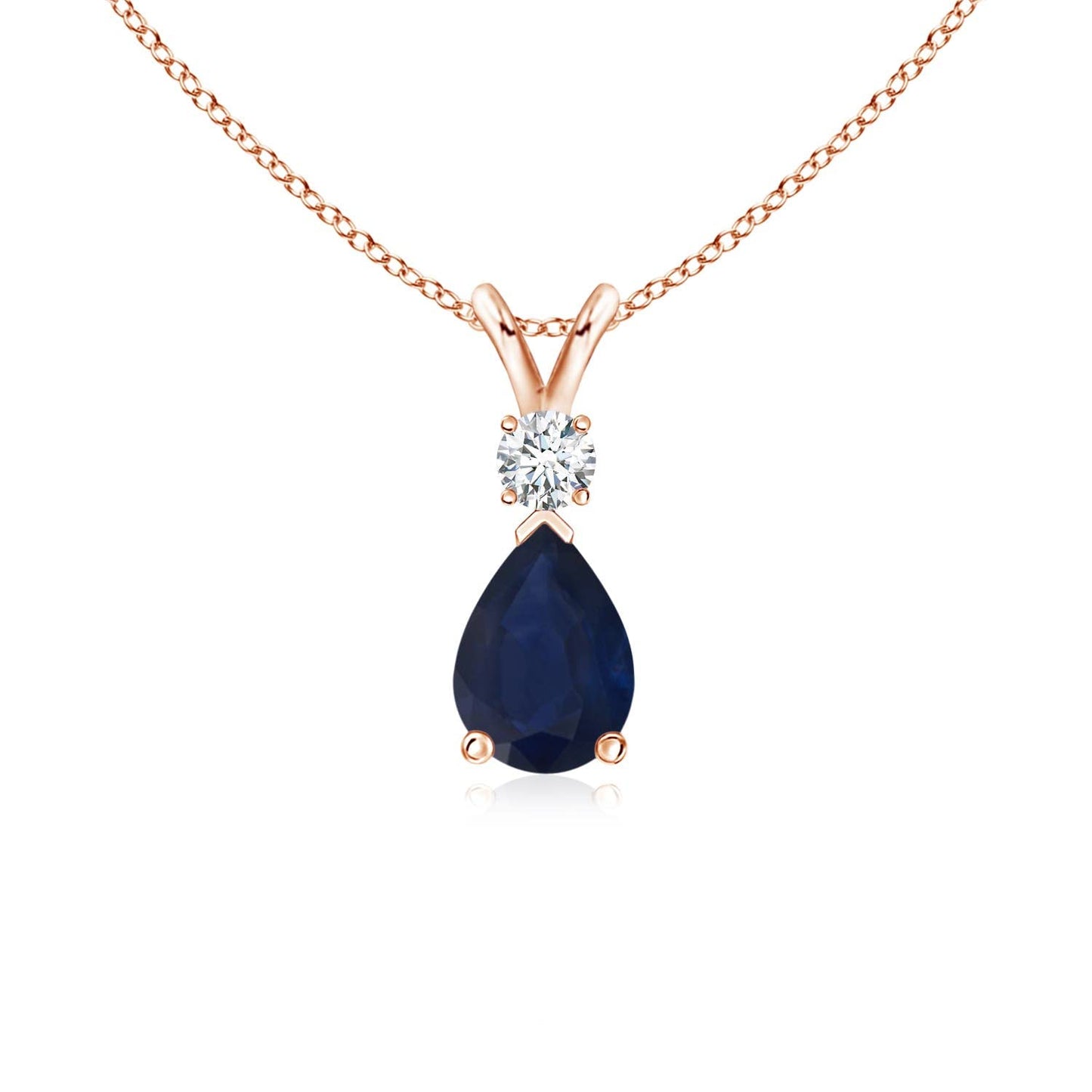 Angara Natural Blue Sapphire Solitaire Pendant for Women | Pear Shape Blue Sapphire Diamond Necklace in 14K Solid Gold/Silver/Platinum With 18" Chain | September Birthday, Gemstone Jewelry Gift
