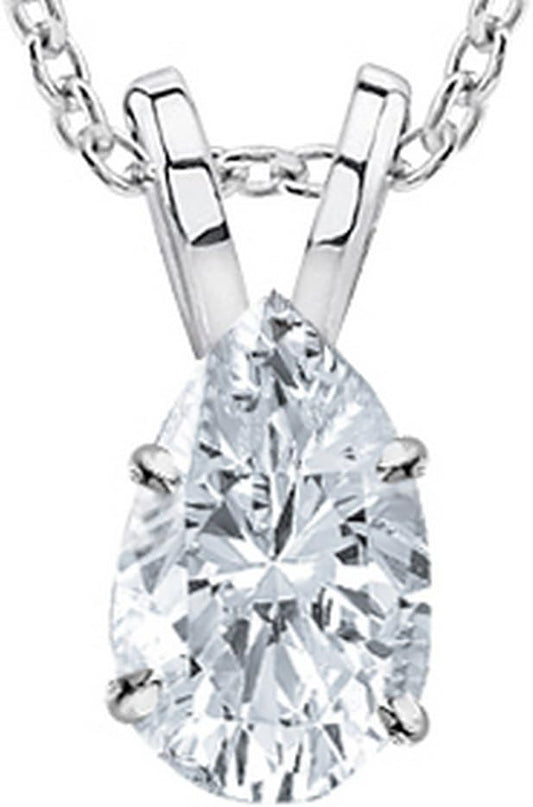 1/2-2 Carat 14K White Gold GIA Certified Pear Cut Diamond Pendant Necklace Luxury Collection (D-E Color, VS1-VS2 Clarity)