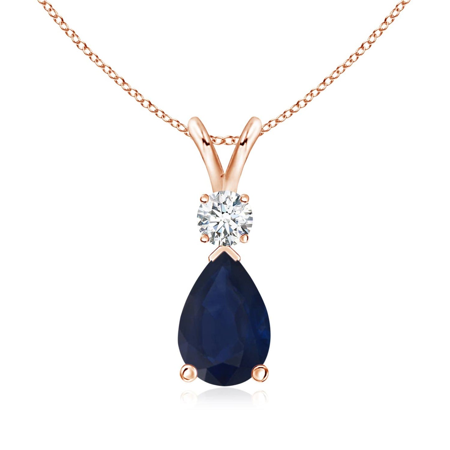 Angara Natural Blue Sapphire Solitaire Pendant for Women | Pear Shape Blue Sapphire Diamond Necklace in 14K Solid Gold/Silver/Platinum With 18" Chain | September Birthday, Gemstone Jewelry Gift