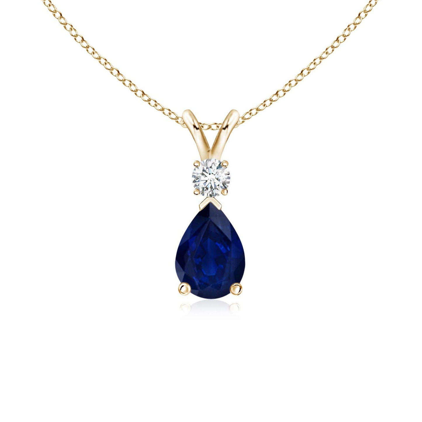 Angara Natural Blue Sapphire Solitaire Pendant for Women | Pear Shape Blue Sapphire Diamond Necklace in 14K Solid Gold/Silver/Platinum With 18" Chain | September Birthday, Gemstone Jewelry Gift
