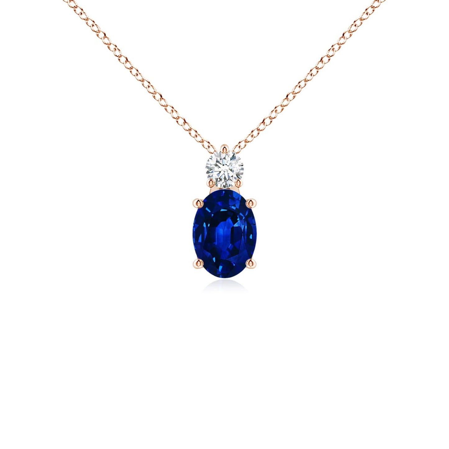 Angara Lab Grown Blue Sapphire Pendant for Women | Lab Oval Sapphire Solitaire Pendant with Lab Diamond in 14K Solid Gold/Silver/Platinum With 18" Chain | September Birthday, Gemstone Jewelry Gift