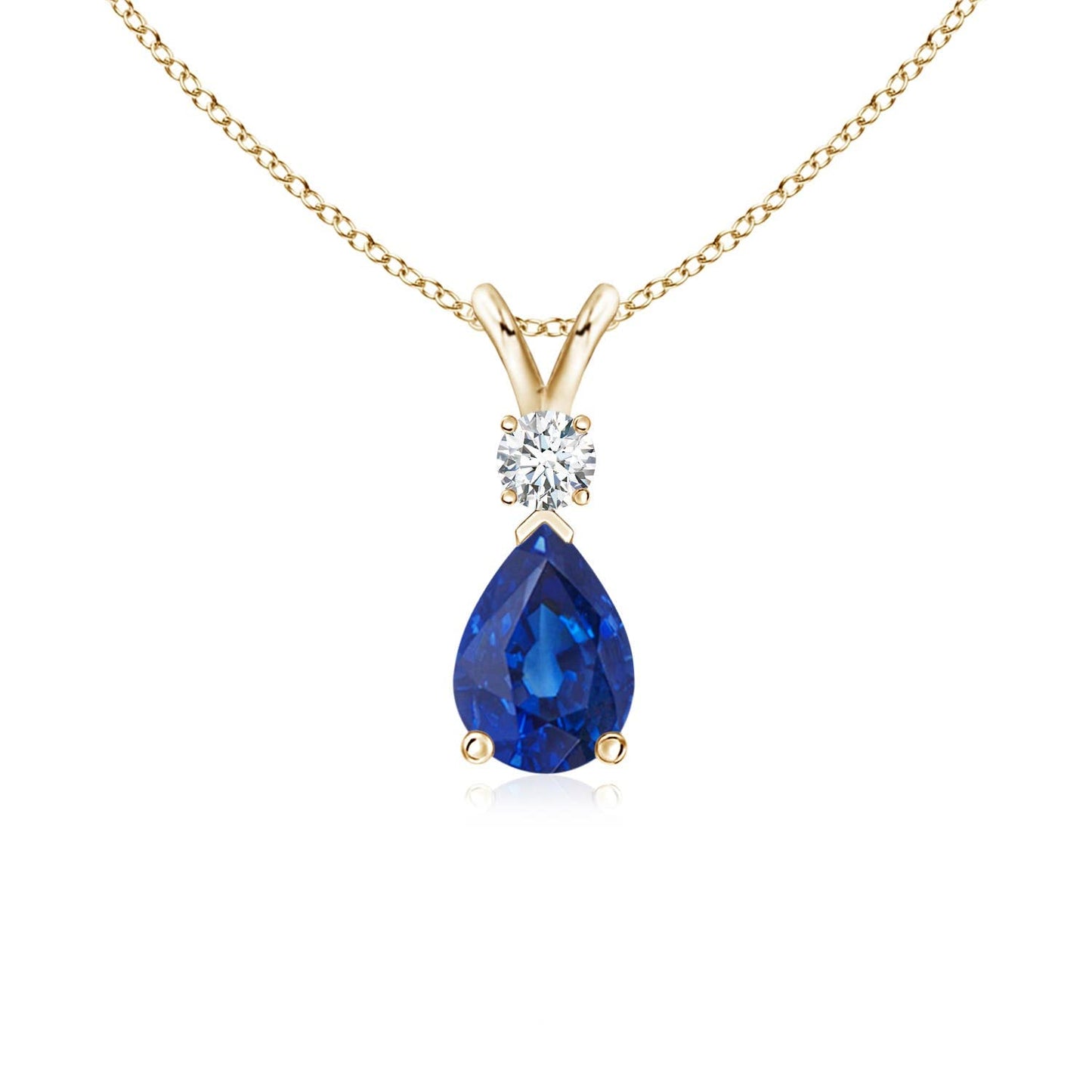 Angara Natural Blue Sapphire Solitaire Pendant for Women | Pear Shape Blue Sapphire Diamond Necklace in 14K Solid Gold/Silver/Platinum With 18" Chain | September Birthday, Gemstone Jewelry Gift