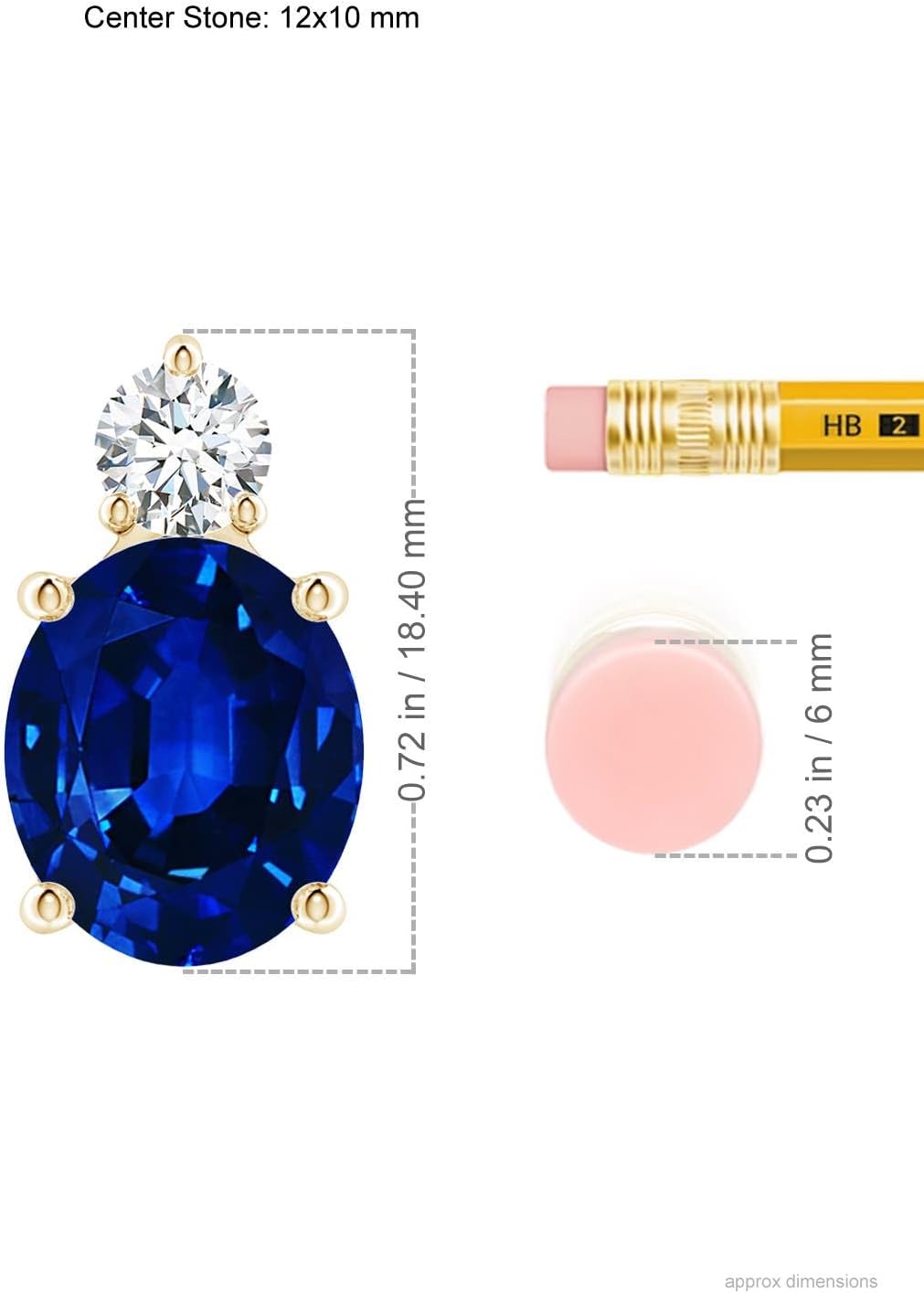 Angara Lab Grown Blue Sapphire Pendant for Women | Lab Oval Sapphire Solitaire Pendant with Lab Diamond in 14K Solid Gold/Silver/Platinum With 18" Chain | September Birthday, Gemstone Jewelry Gift