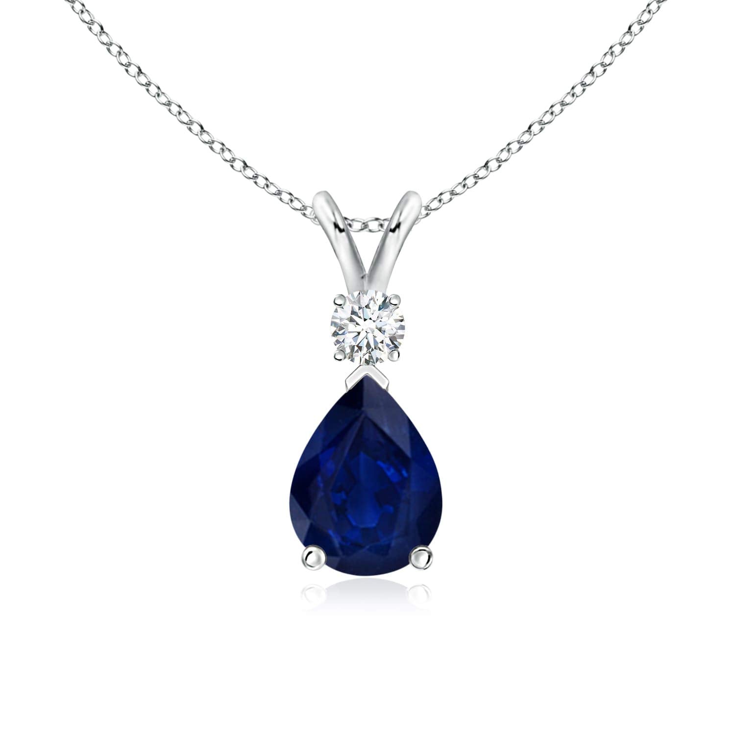 Angara Natural Blue Sapphire Solitaire Pendant for Women | Pear Shape Blue Sapphire Diamond Necklace in 14K Solid Gold/Silver/Platinum With 18" Chain | September Birthday, Gemstone Jewelry Gift
