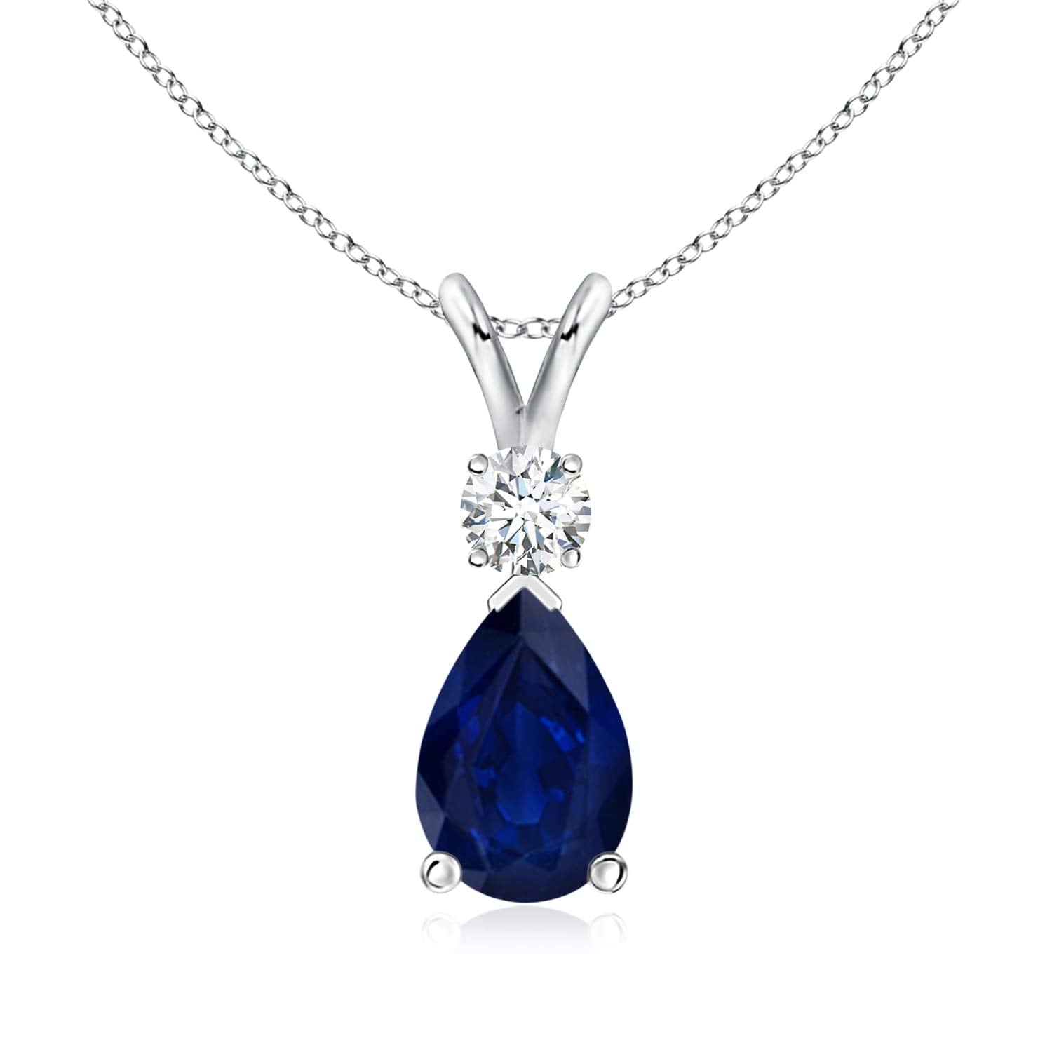 Angara Natural Blue Sapphire Solitaire Pendant for Women | Pear Shape Blue Sapphire Diamond Necklace in 14K Solid Gold/Silver/Platinum With 18" Chain | September Birthday, Gemstone Jewelry Gift
