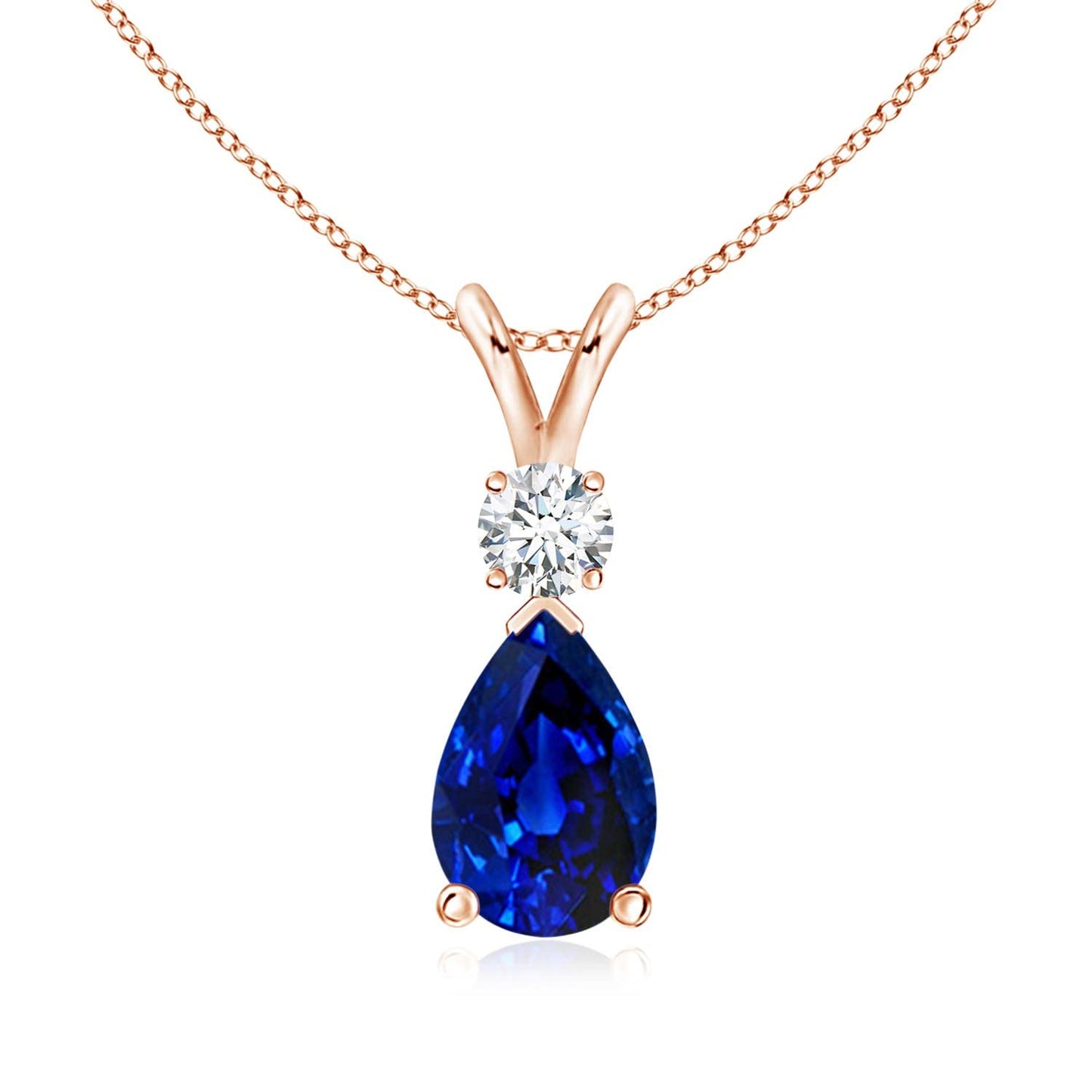 Angara Natural Blue Sapphire Solitaire Pendant for Women | Pear Shape Blue Sapphire Diamond Necklace in 14K Solid Gold/Silver/Platinum With 18" Chain | September Birthday, Gemstone Jewelry Gift