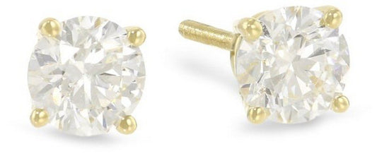 1 to 2 Carat Solitaire Diamond Stud Earrings Round Brilliant Shape 4 Prong Screw Back (J-K Color, VS2-SI1 Clarity)