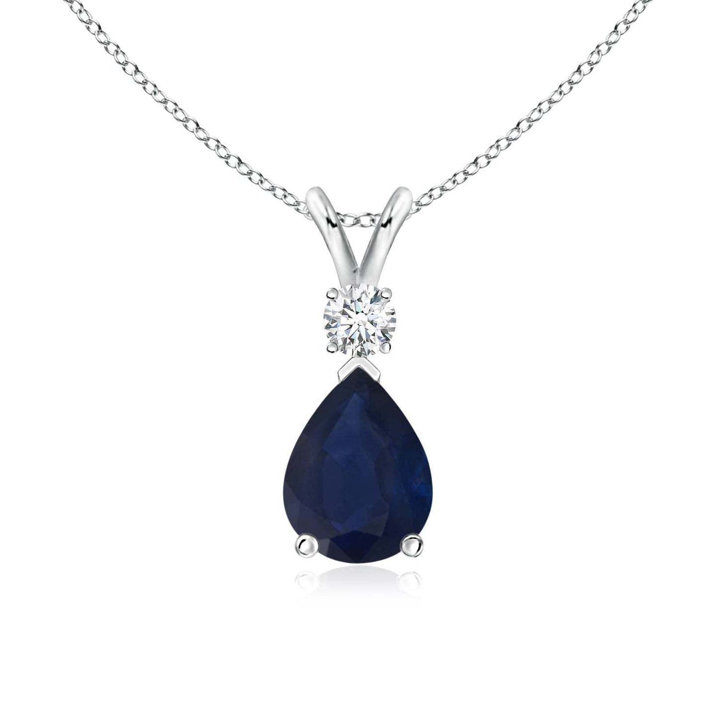 Angara Natural Blue Sapphire Solitaire Pendant for Women | Pear Shape Blue Sapphire Diamond Necklace in 14K Solid Gold/Silver/Platinum With 18" Chain | September Birthday, Gemstone Jewelry Gift