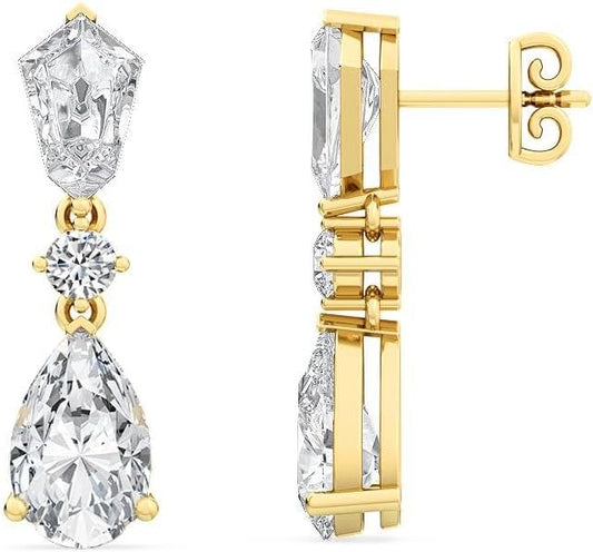 9 Carat (ctw) 14K Yellow Gold Kite, Pear and Round Cut LAB GROWN Diamond Drop Earrings (Color H-I Clarity VS1-VS2)
