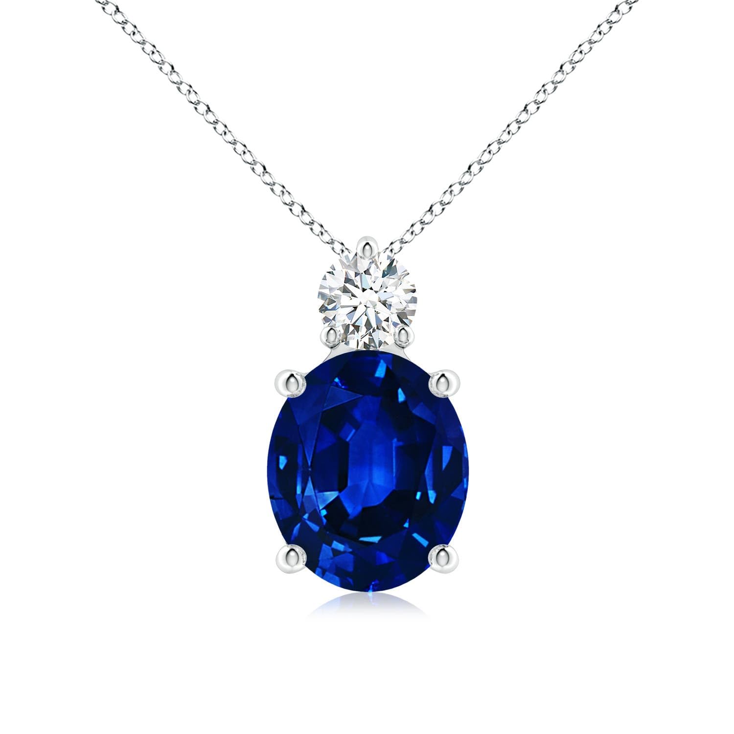 Angara Lab Grown Blue Sapphire Pendant for Women | Lab Oval Sapphire Solitaire Pendant with Lab Diamond in 14K Solid Gold/Silver/Platinum With 18" Chain | September Birthday, Gemstone Jewelry Gift