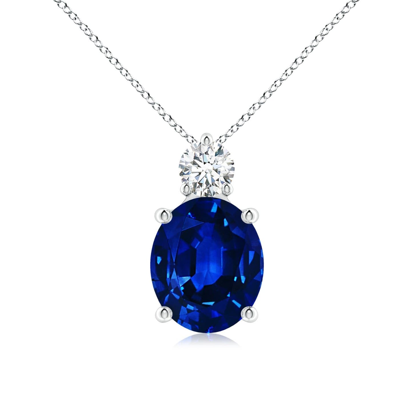 Angara Lab Grown Blue Sapphire Pendant for Women | Lab Oval Sapphire Solitaire Pendant with Lab Diamond in 14K Solid Gold/Silver/Platinum With 18" Chain | September Birthday, Gemstone Jewelry Gift
