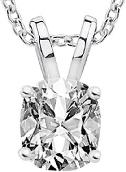 1/2-2 Carat 18K White Gold GIA Certified Cushion Cut Diamond Pendant Necklace Luxury Collection (D-E Color, VS1-VS2 Clarity)