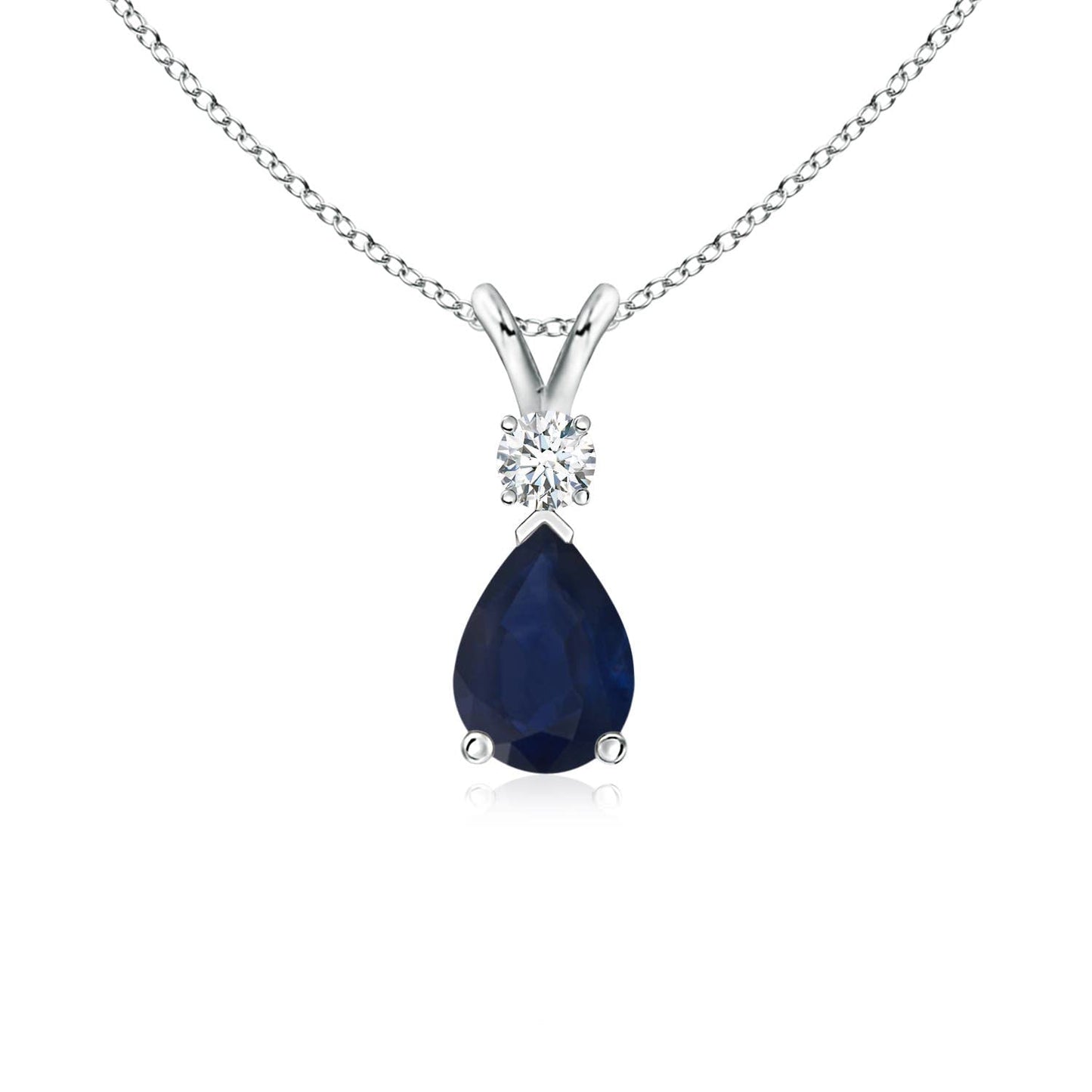 Angara Natural Blue Sapphire Solitaire Pendant for Women | Pear Shape Blue Sapphire Diamond Necklace in 14K Solid Gold/Silver/Platinum With 18" Chain | September Birthday, Gemstone Jewelry Gift