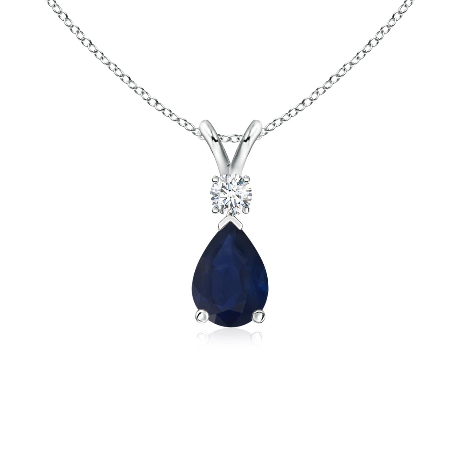 Angara Natural Blue Sapphire Solitaire Pendant for Women | Pear Shape Blue Sapphire Diamond Necklace in 14K Solid Gold/Silver/Platinum With 18" Chain | September Birthday, Gemstone Jewelry Gift