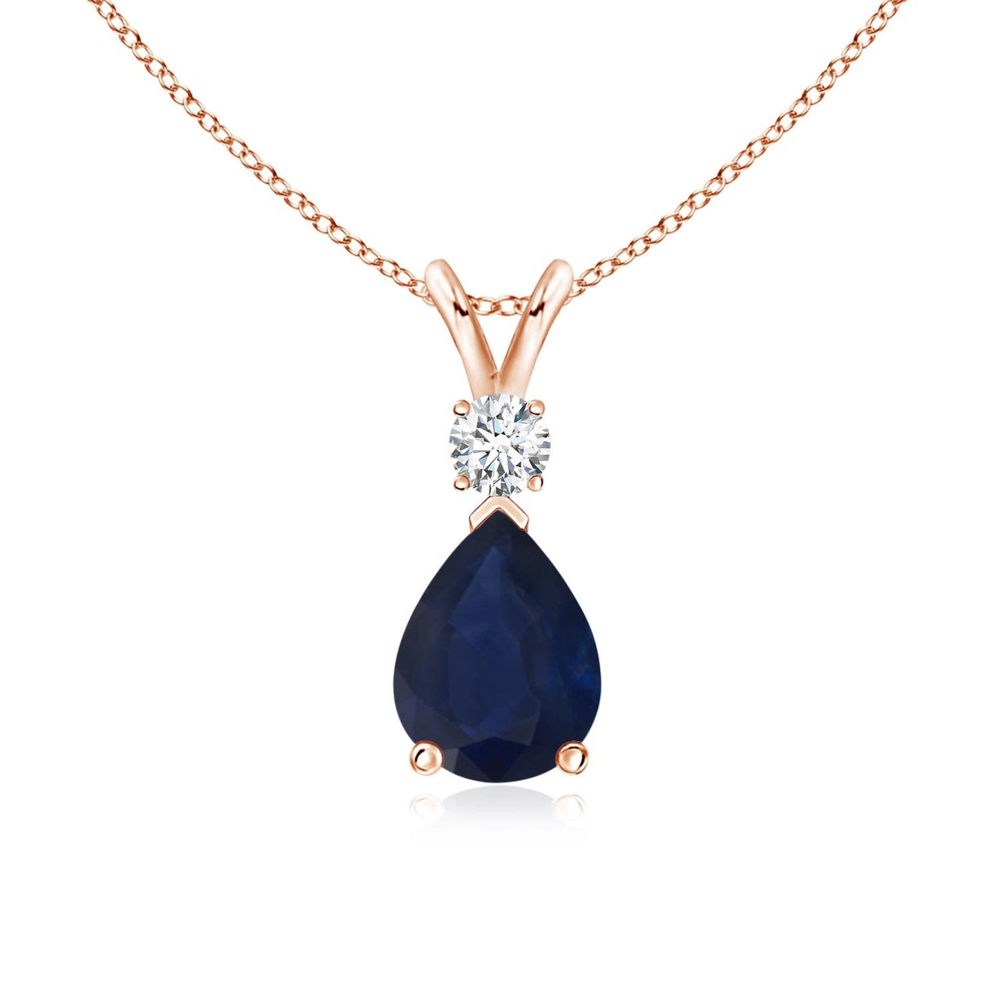 Angara Natural Blue Sapphire Solitaire Pendant for Women | Pear Shape Blue Sapphire Diamond Necklace in 14K Solid Gold/Silver/Platinum With 18" Chain | September Birthday, Gemstone Jewelry Gift