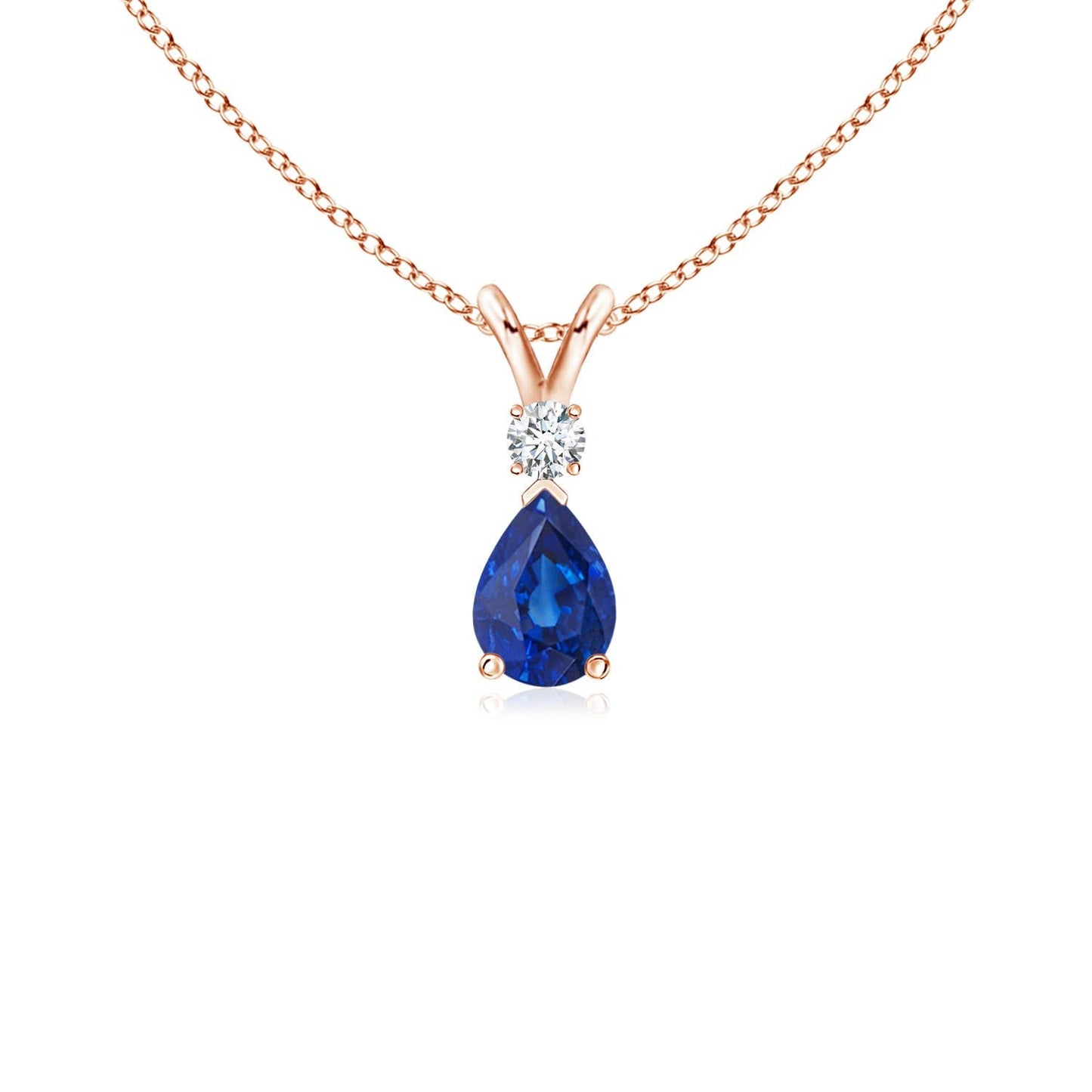 Angara Natural Blue Sapphire Solitaire Pendant for Women | Pear Shape Blue Sapphire Diamond Necklace in 14K Solid Gold/Silver/Platinum With 18" Chain | September Birthday, Gemstone Jewelry Gift