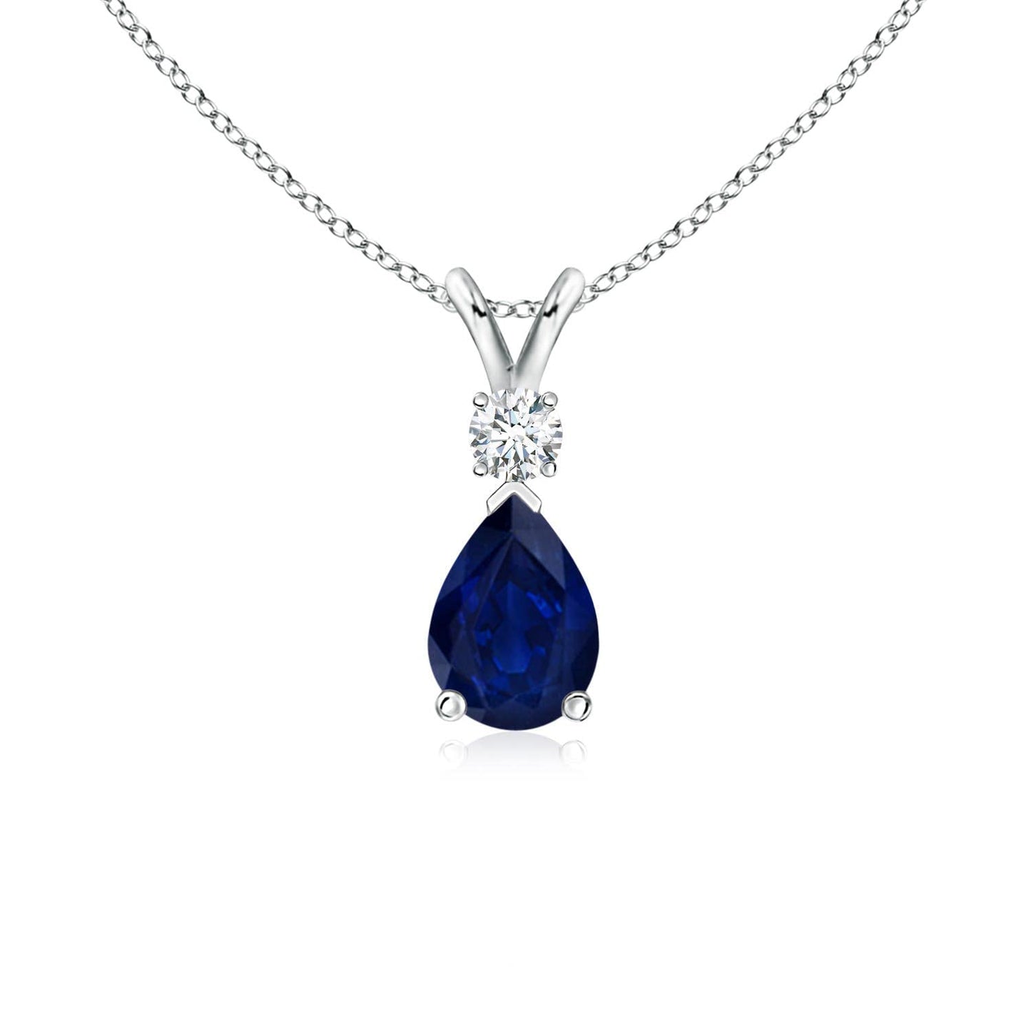 Angara Natural Blue Sapphire Solitaire Pendant for Women | Pear Shape Blue Sapphire Diamond Necklace in 14K Solid Gold/Silver/Platinum With 18" Chain | September Birthday, Gemstone Jewelry Gift