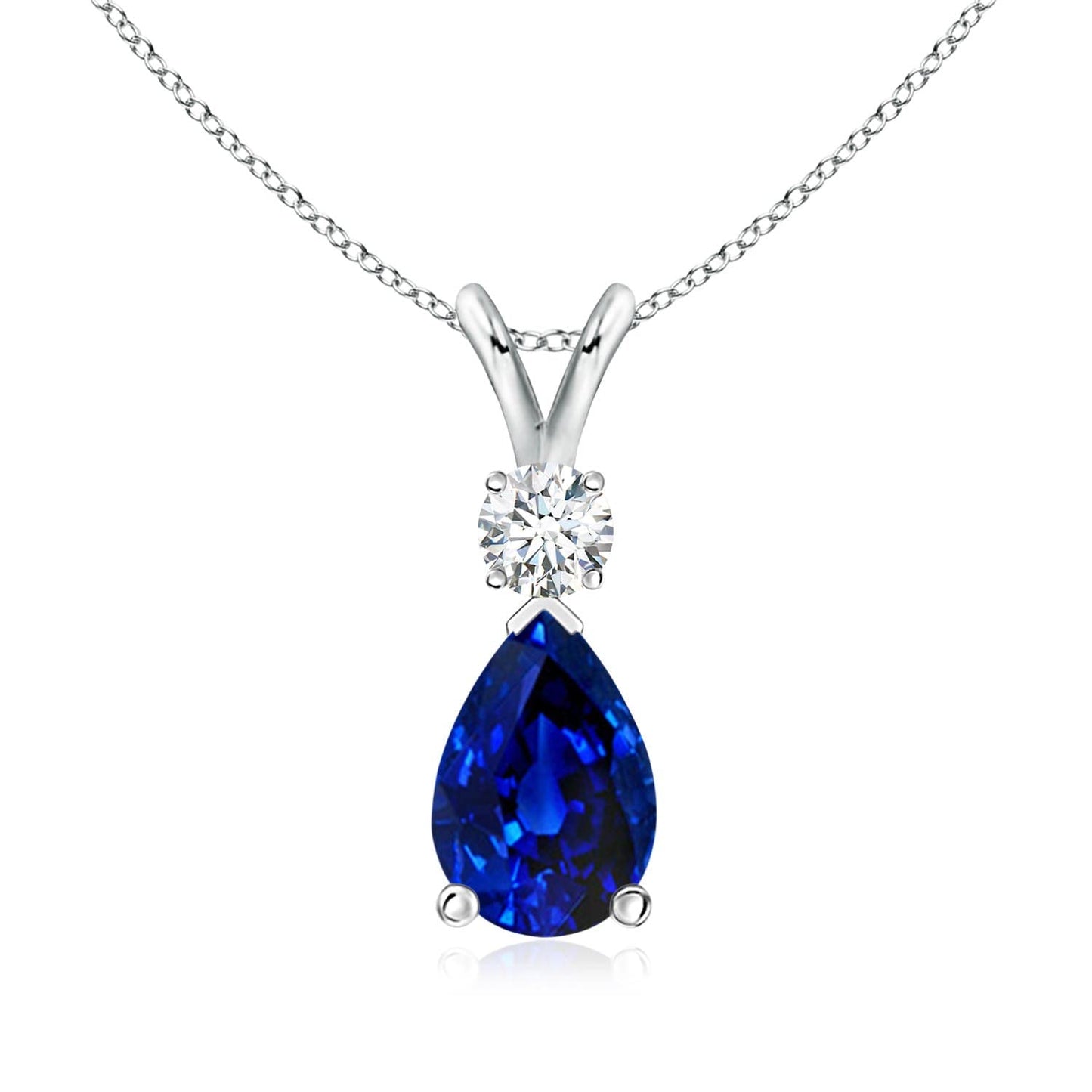 Angara Natural Blue Sapphire Solitaire Pendant for Women | Pear Shape Blue Sapphire Diamond Necklace in 14K Solid Gold/Silver/Platinum With 18" Chain | September Birthday, Gemstone Jewelry Gift