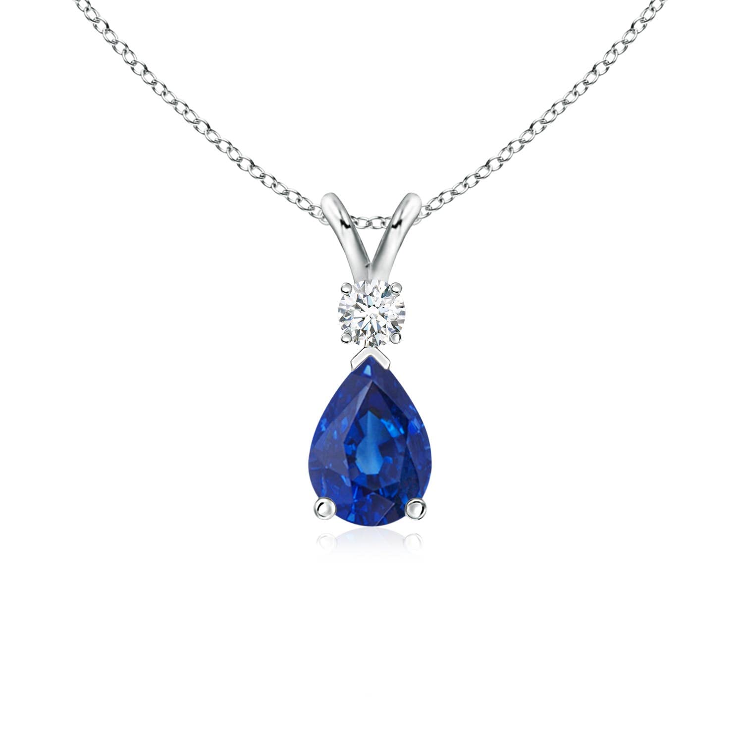 Angara Natural Blue Sapphire Solitaire Pendant for Women | Pear Shape Blue Sapphire Diamond Necklace in 14K Solid Gold/Silver/Platinum With 18" Chain | September Birthday, Gemstone Jewelry Gift