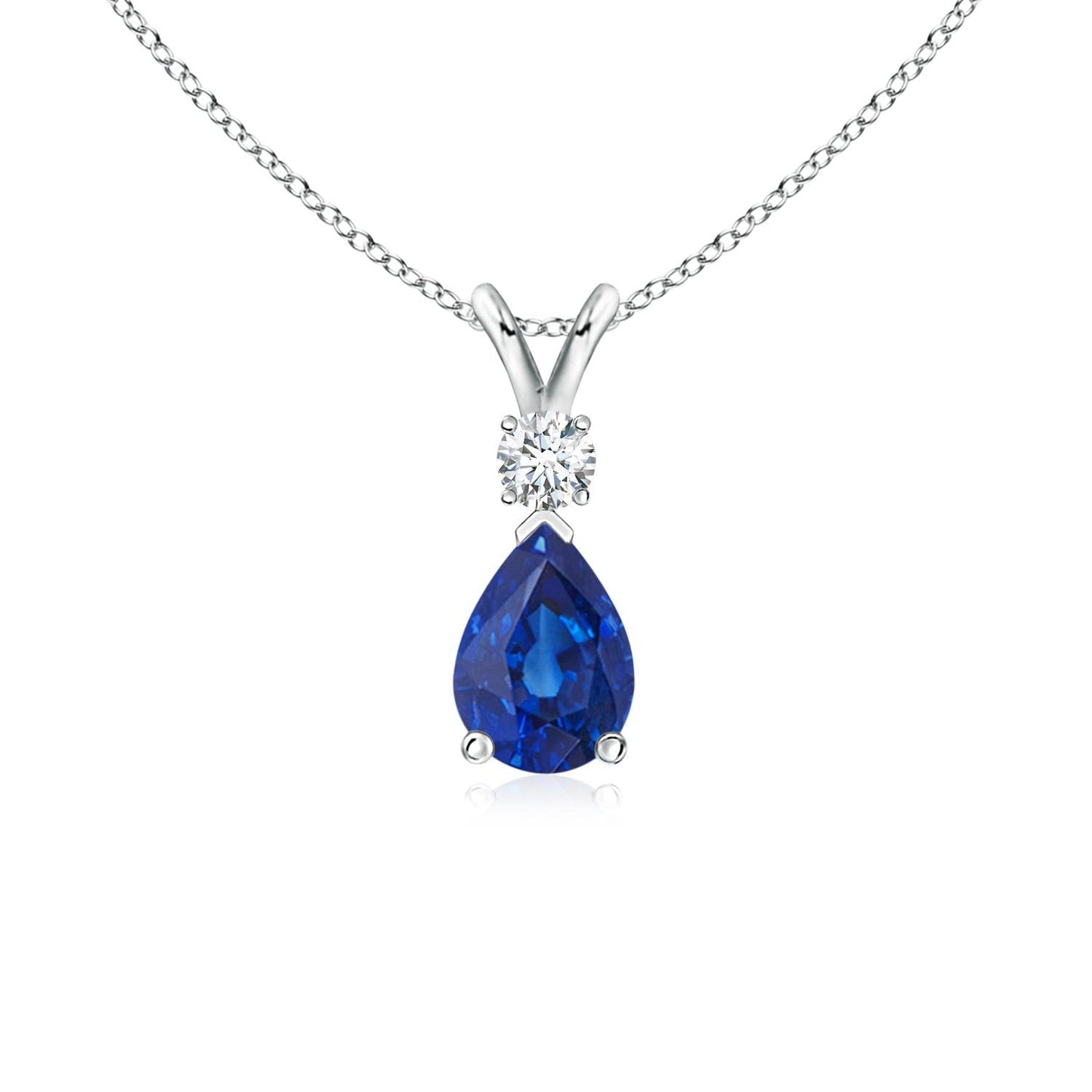 Angara Natural Blue Sapphire Solitaire Pendant for Women | Pear Shape Blue Sapphire Diamond Necklace in 14K Solid Gold/Silver/Platinum With 18" Chain | September Birthday, Gemstone Jewelry Gift