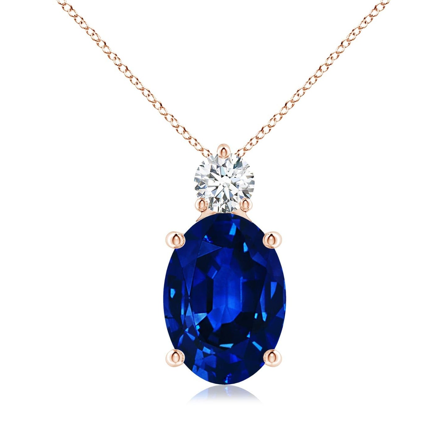 Angara Lab Grown Blue Sapphire Pendant for Women | Lab Oval Sapphire Solitaire Pendant with Lab Diamond in 14K Solid Gold/Silver/Platinum With 18" Chain | September Birthday, Gemstone Jewelry Gift