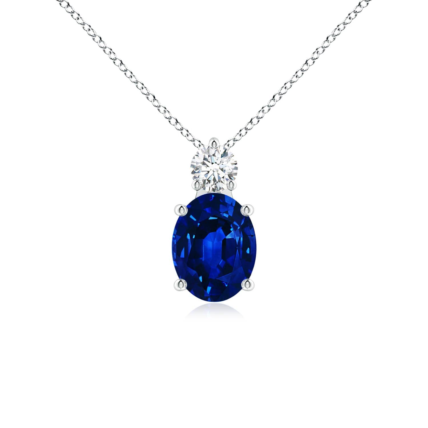 Angara Lab Grown Blue Sapphire Pendant for Women | Lab Oval Sapphire Solitaire Pendant with Lab Diamond in 14K Solid Gold/Silver/Platinum With 18" Chain | September Birthday, Gemstone Jewelry Gift