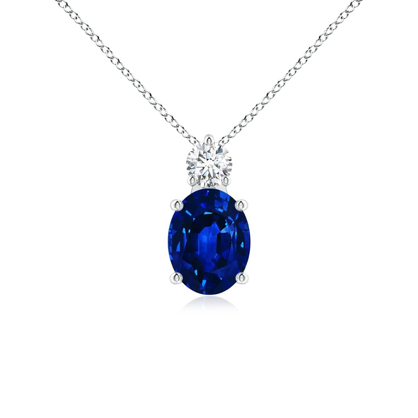 Angara Lab Grown Blue Sapphire Pendant for Women | Lab Oval Sapphire Solitaire Pendant with Lab Diamond in 14K Solid Gold/Silver/Platinum With 18" Chain | September Birthday, Gemstone Jewelry Gift