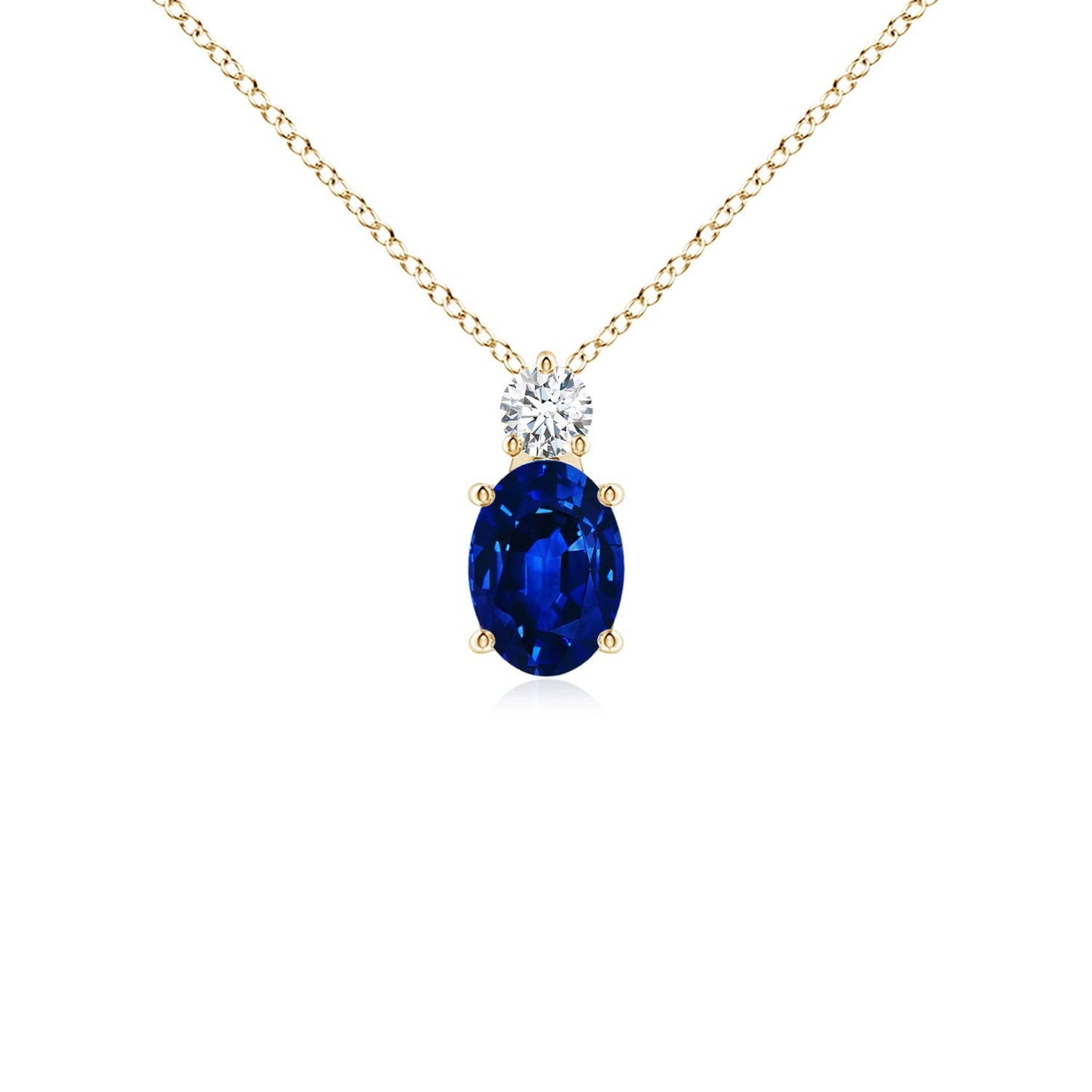 Angara Lab Grown Blue Sapphire Pendant for Women | Lab Oval Sapphire Solitaire Pendant with Lab Diamond in 14K Solid Gold/Silver/Platinum With 18" Chain | September Birthday, Gemstone Jewelry Gift