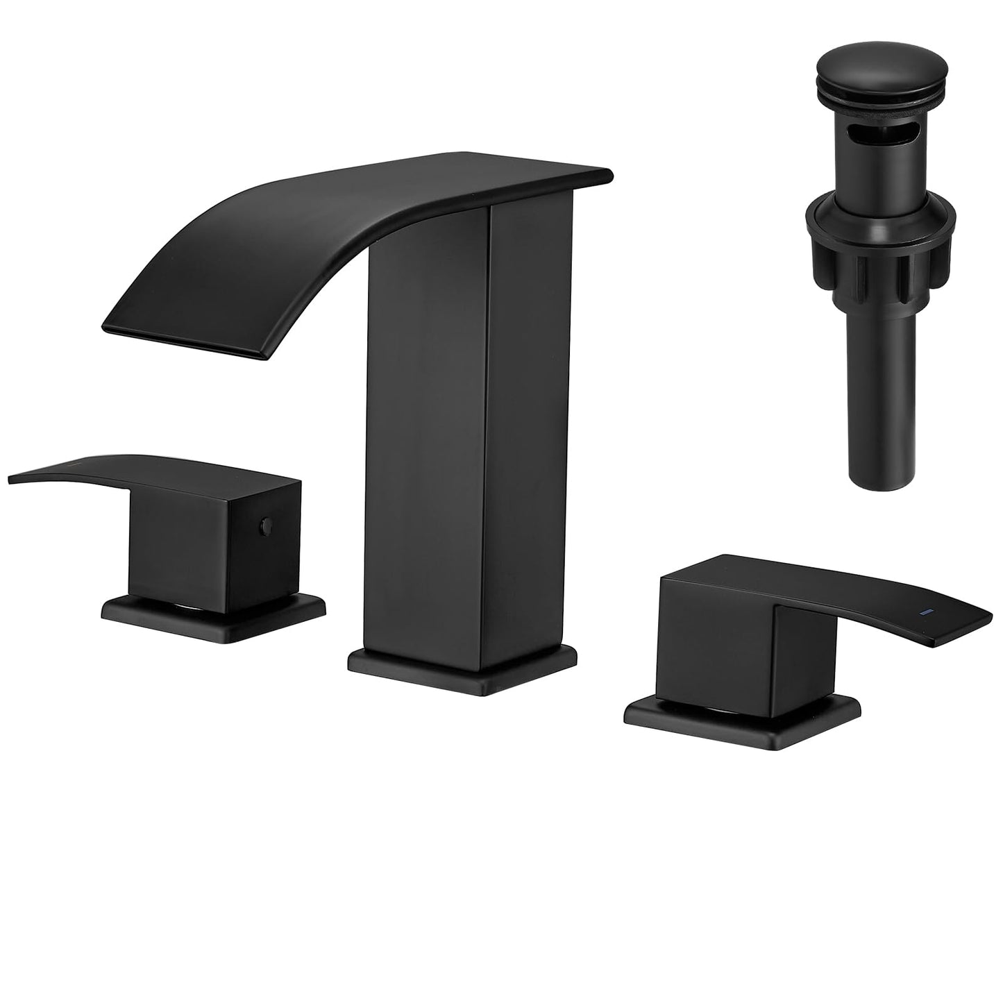 VOTON Black Bathroom Faucets Modern Waterfall Bathroom Sink Faucet Matte Black Single Handle Bathroom Faucet for 1 or 3 Holes with Deck Plate and Pop-Up Drain, Rv Sink Camper Farmhouse Bathroom Faucet