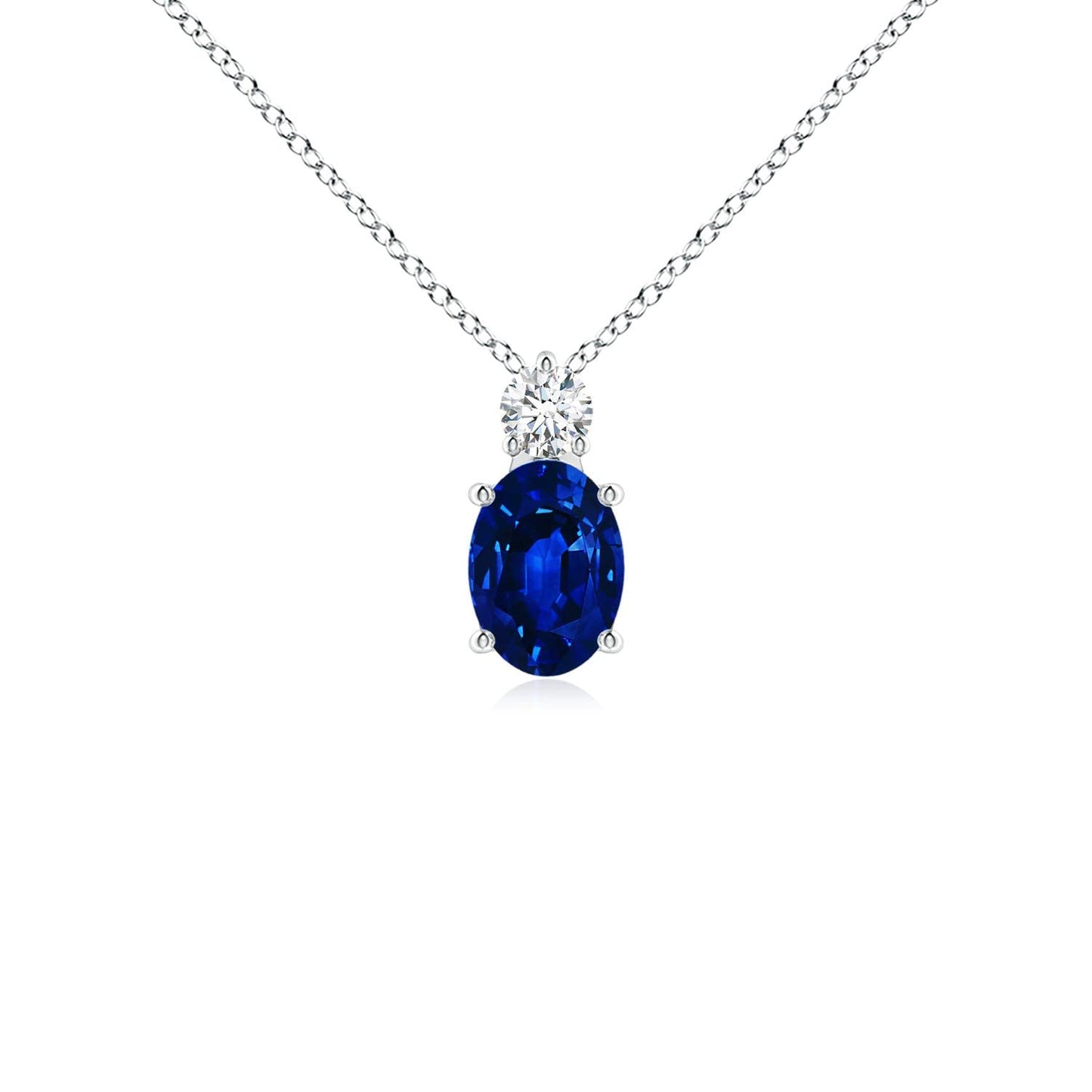 Angara Lab Grown Blue Sapphire Pendant for Women | Lab Oval Sapphire Solitaire Pendant with Lab Diamond in 14K Solid Gold/Silver/Platinum With 18" Chain | September Birthday, Gemstone Jewelry Gift